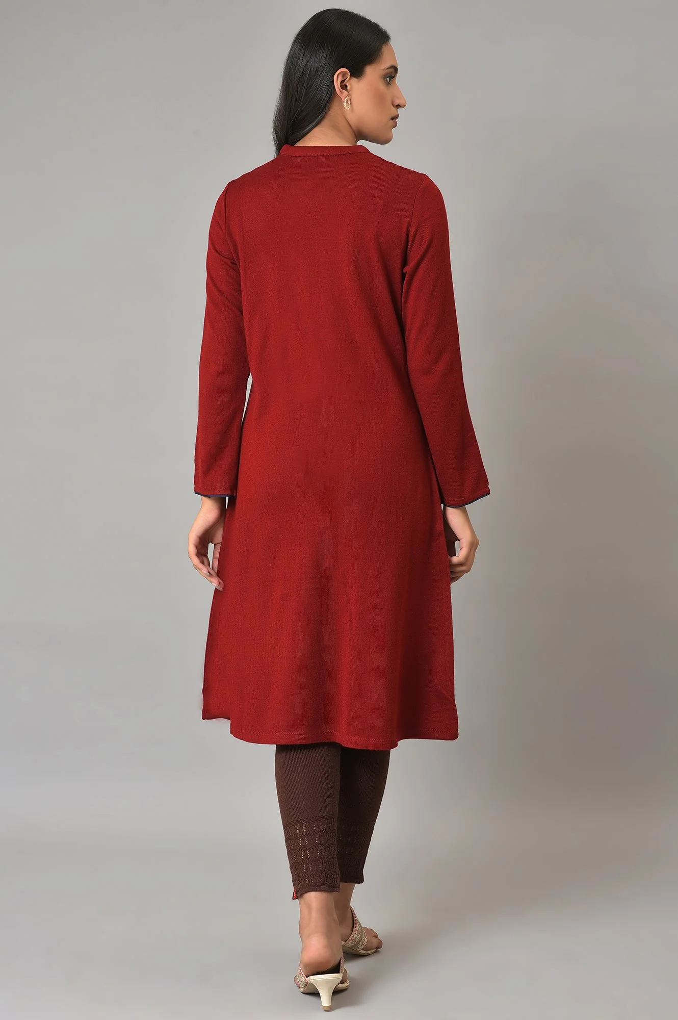 Red A-Line Embroidered Plus Size Winter kurta - Image 2