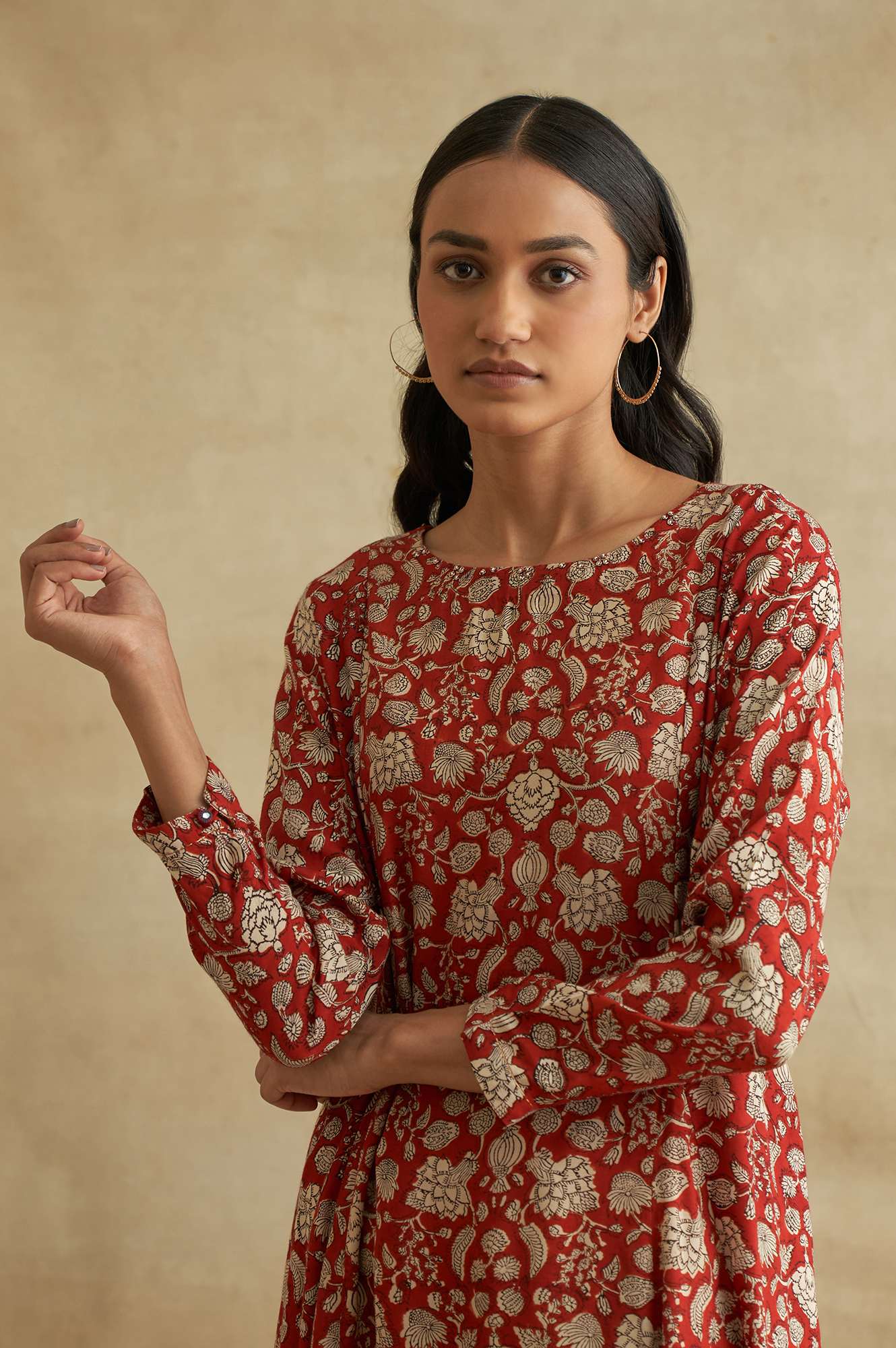 Red Ajrakh Print Boat Neck kurta - Image 6