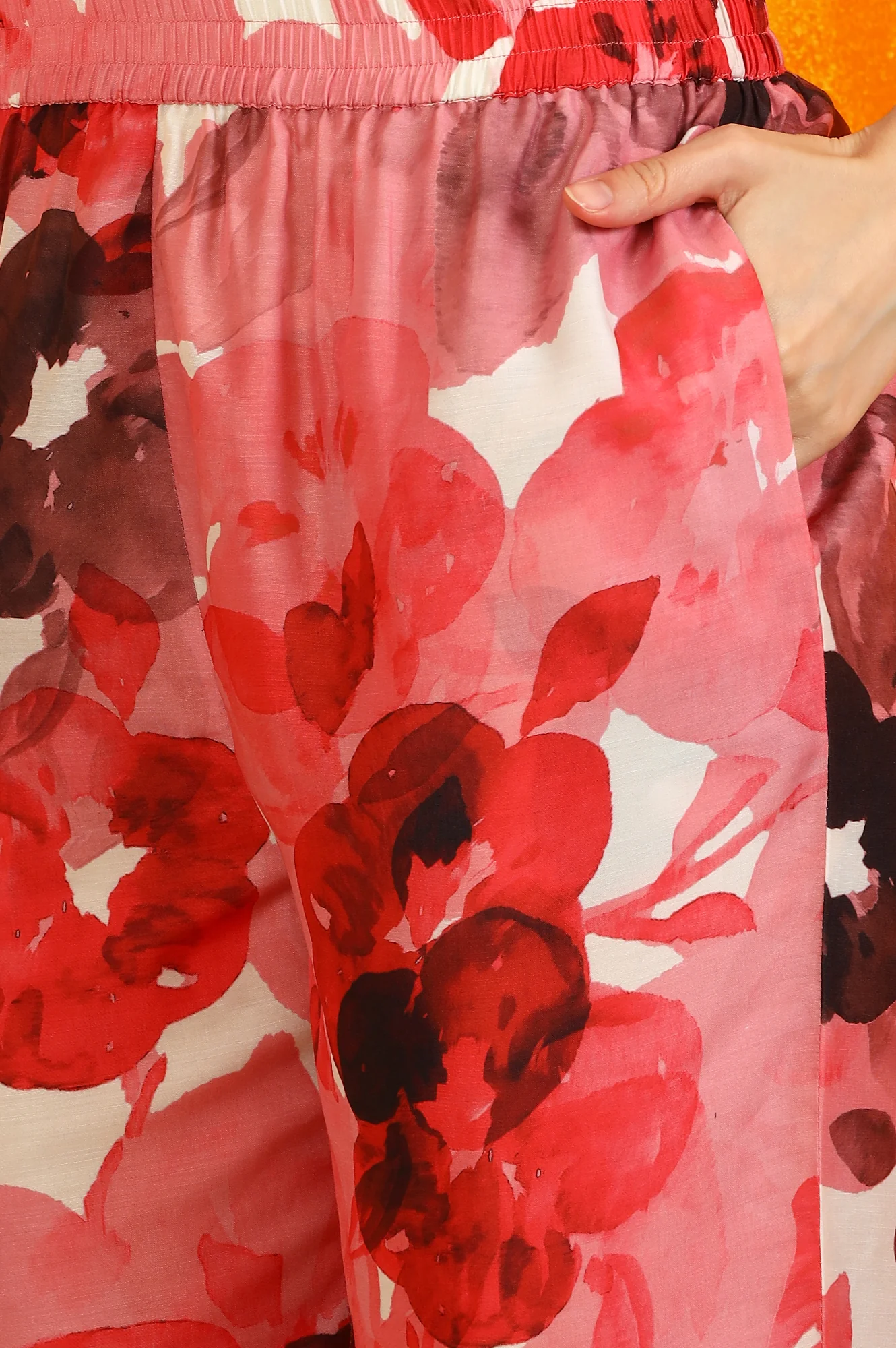 Red Bold Floral Printed Modal A-line Kurta and Pants Co-ord Set - Image 10