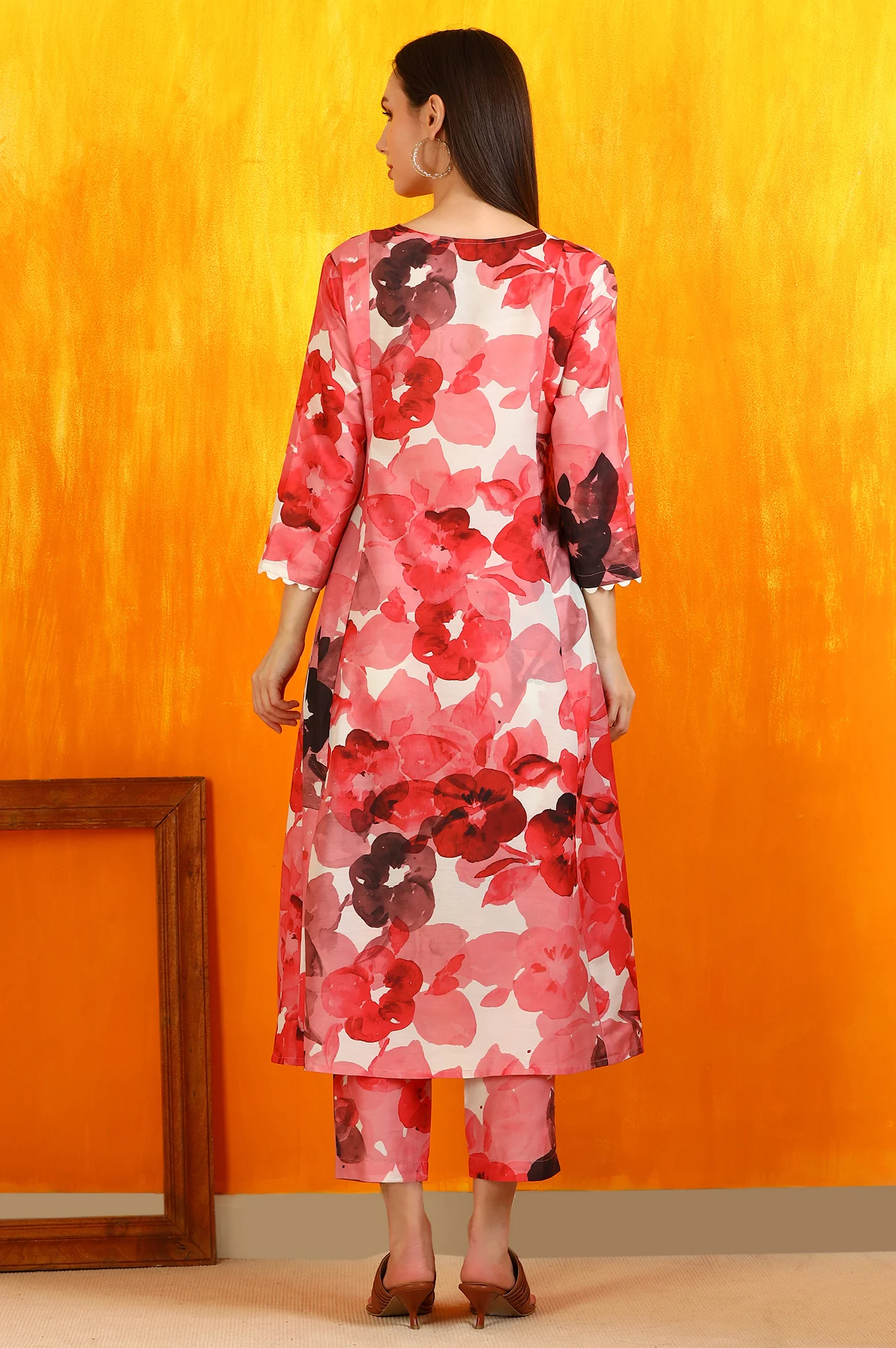 Red Bold Floral Printed Modal A-line Kurta and Pants Co-ord Set - Image 6