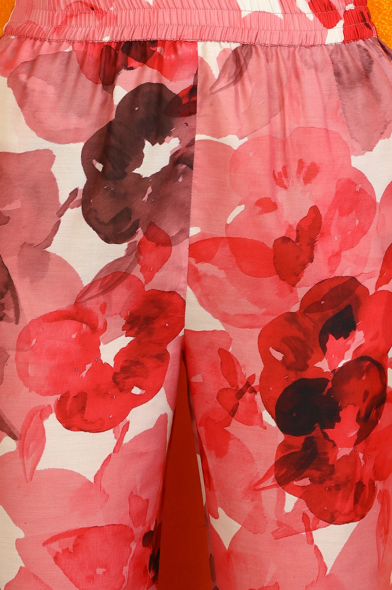 Red Bold Floral Printed Modal A-line Kurta and Pants Co-ord Set - Image 9