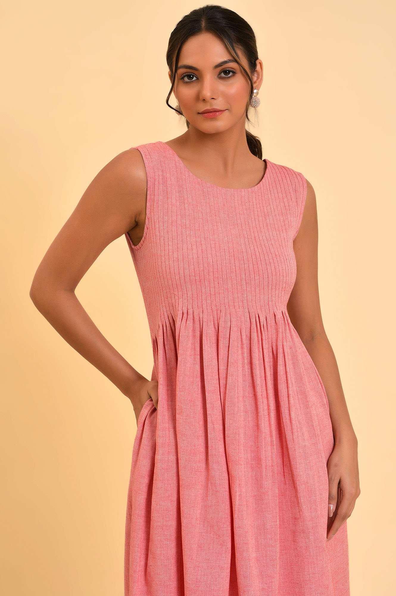 Red Cotton Pleated Sleeveless kurta & Pants Co-Ord Set - Image 5