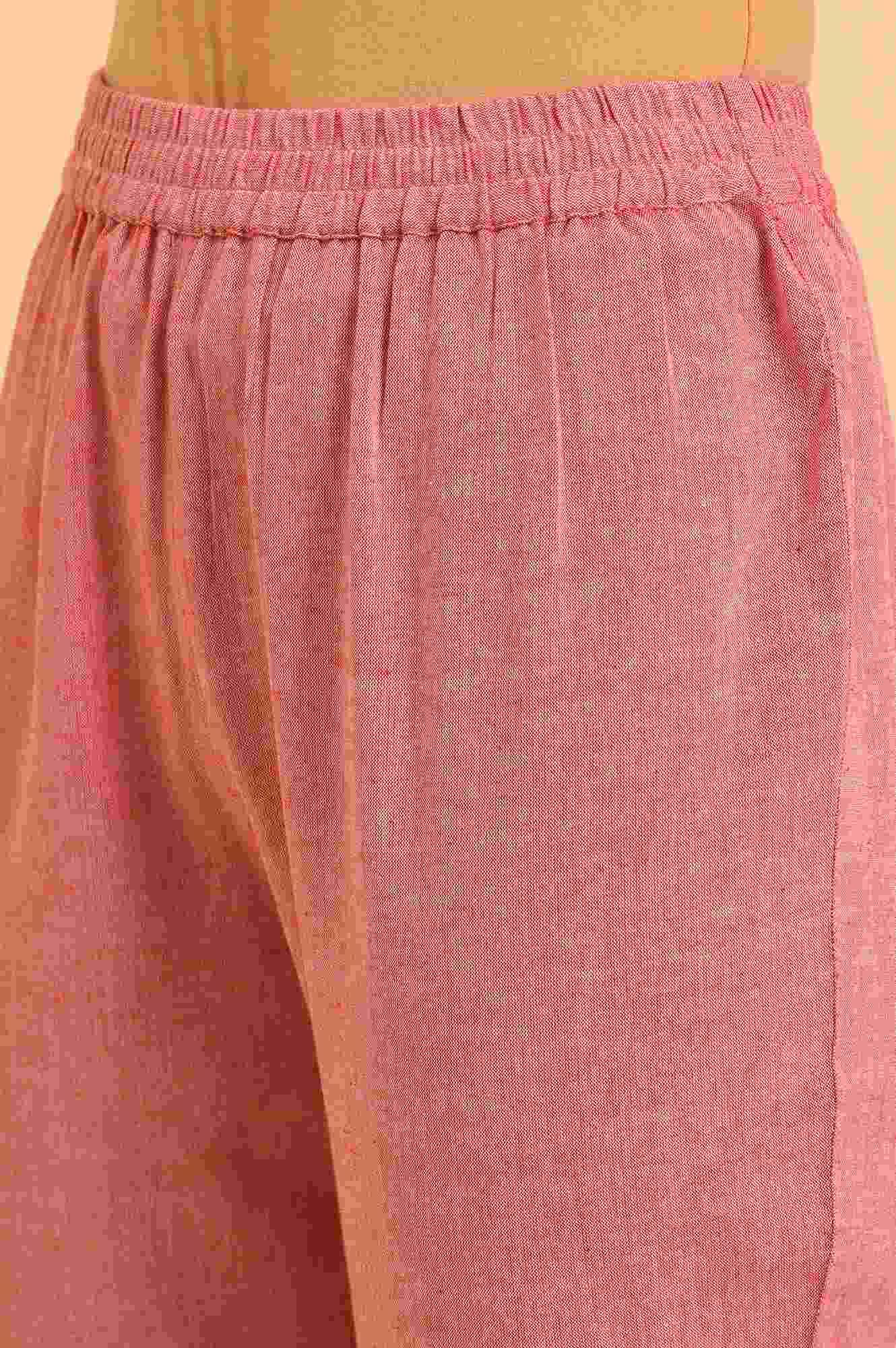 Red Cotton Pleated Sleeveless kurta & Pants Co-Ord Set - Image 7