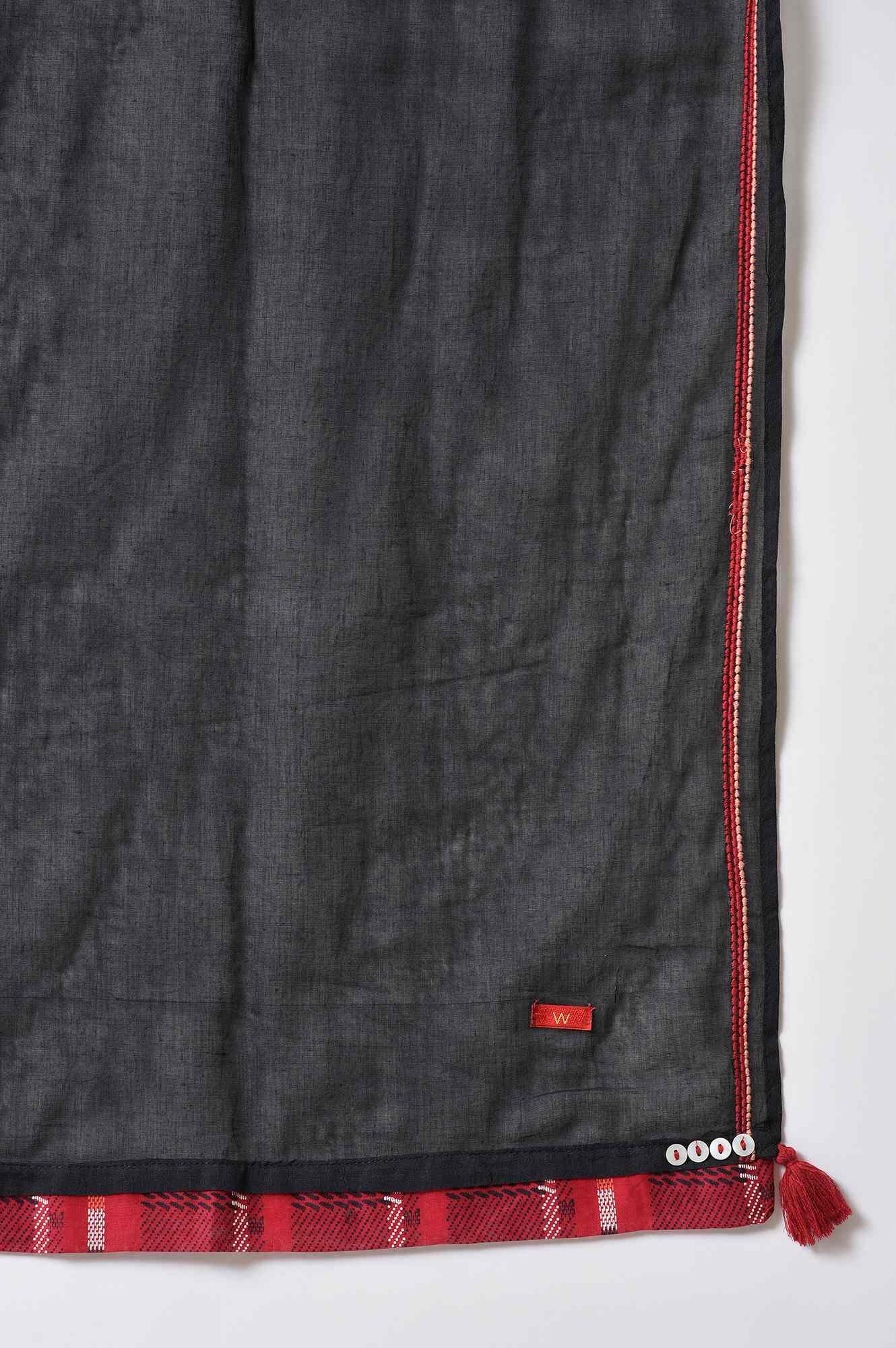 Red Dobby kurta In Round Neck With Black Slim Pants And Dupatta - Image 8