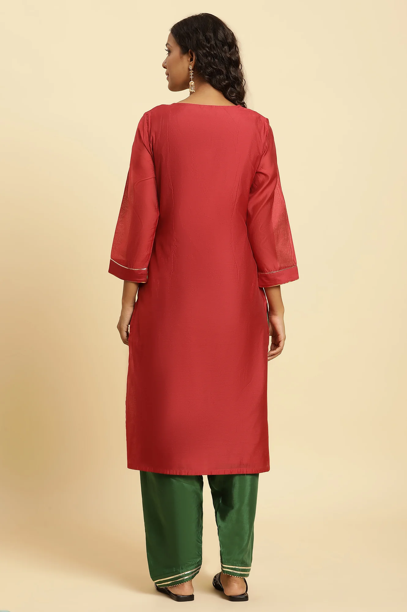 Red Dori Embroidered Chanderi Kurta and Salwar Set - Image 4