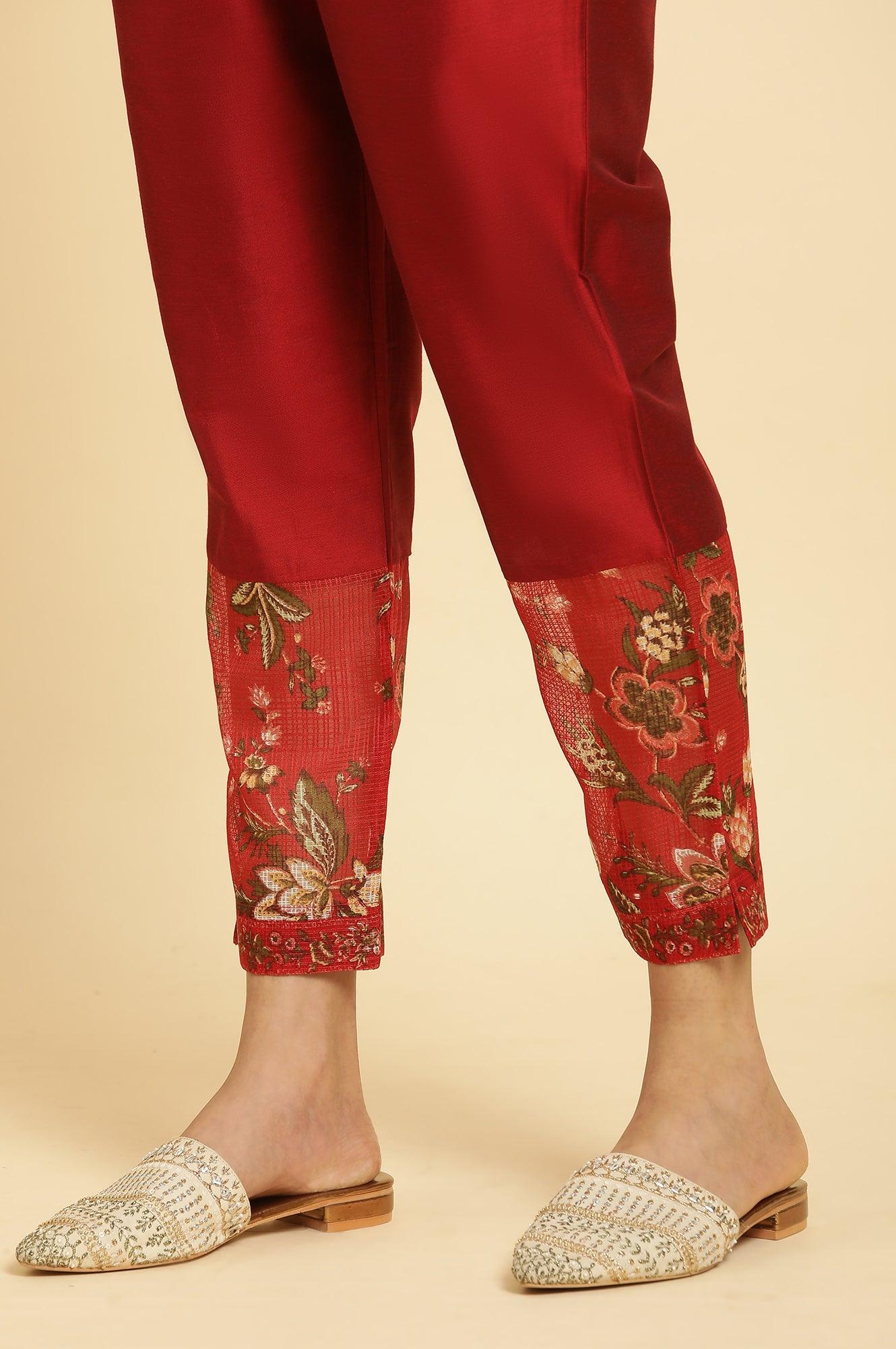 Red Dori Embroidered Chanderi Straight Kurta, Pants and Dupatta Festive Set - Image 11