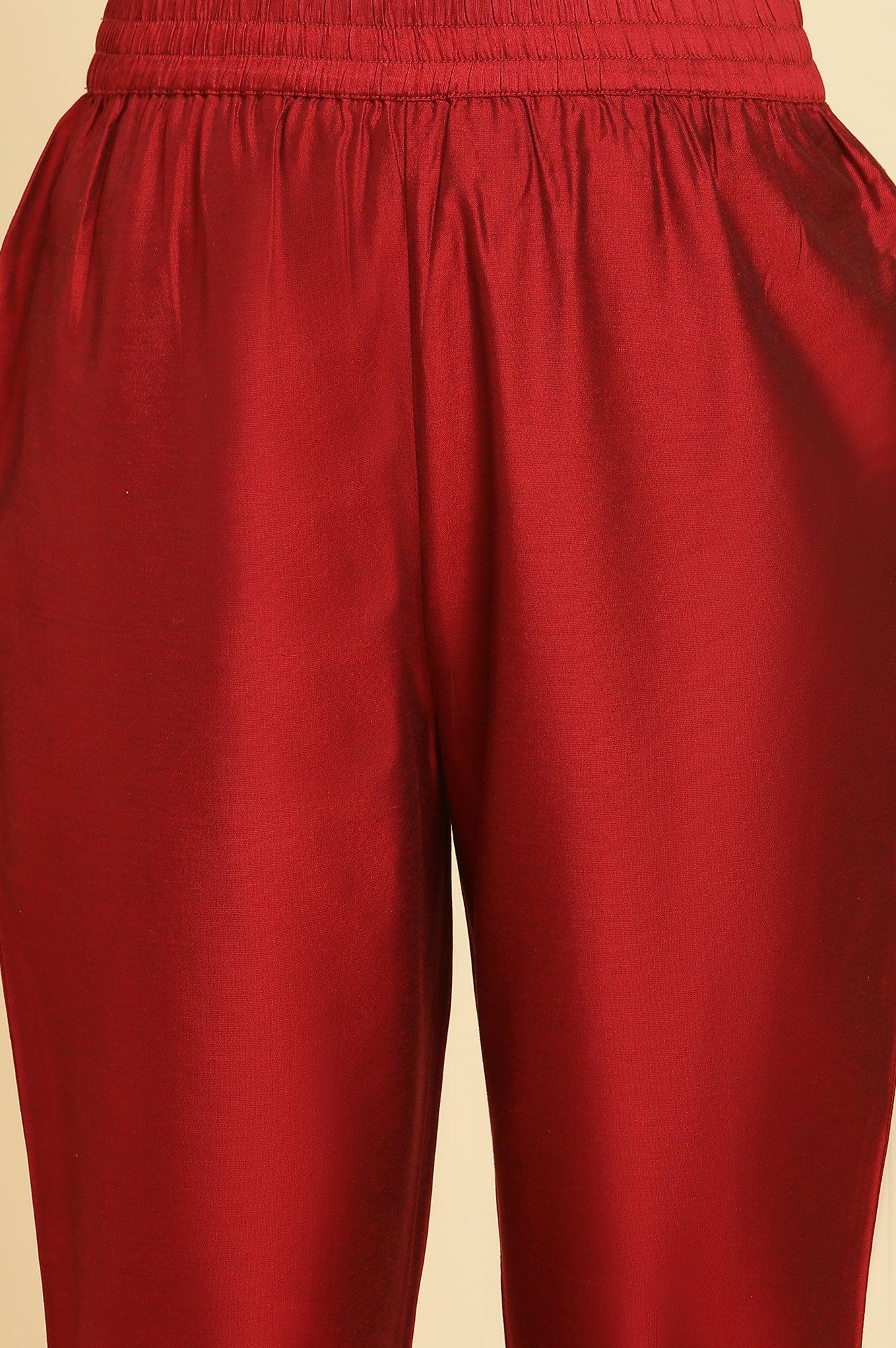 Red Dori Embroidered Chanderi Straight Kurta, Pants and Dupatta Festive Set - Image 9