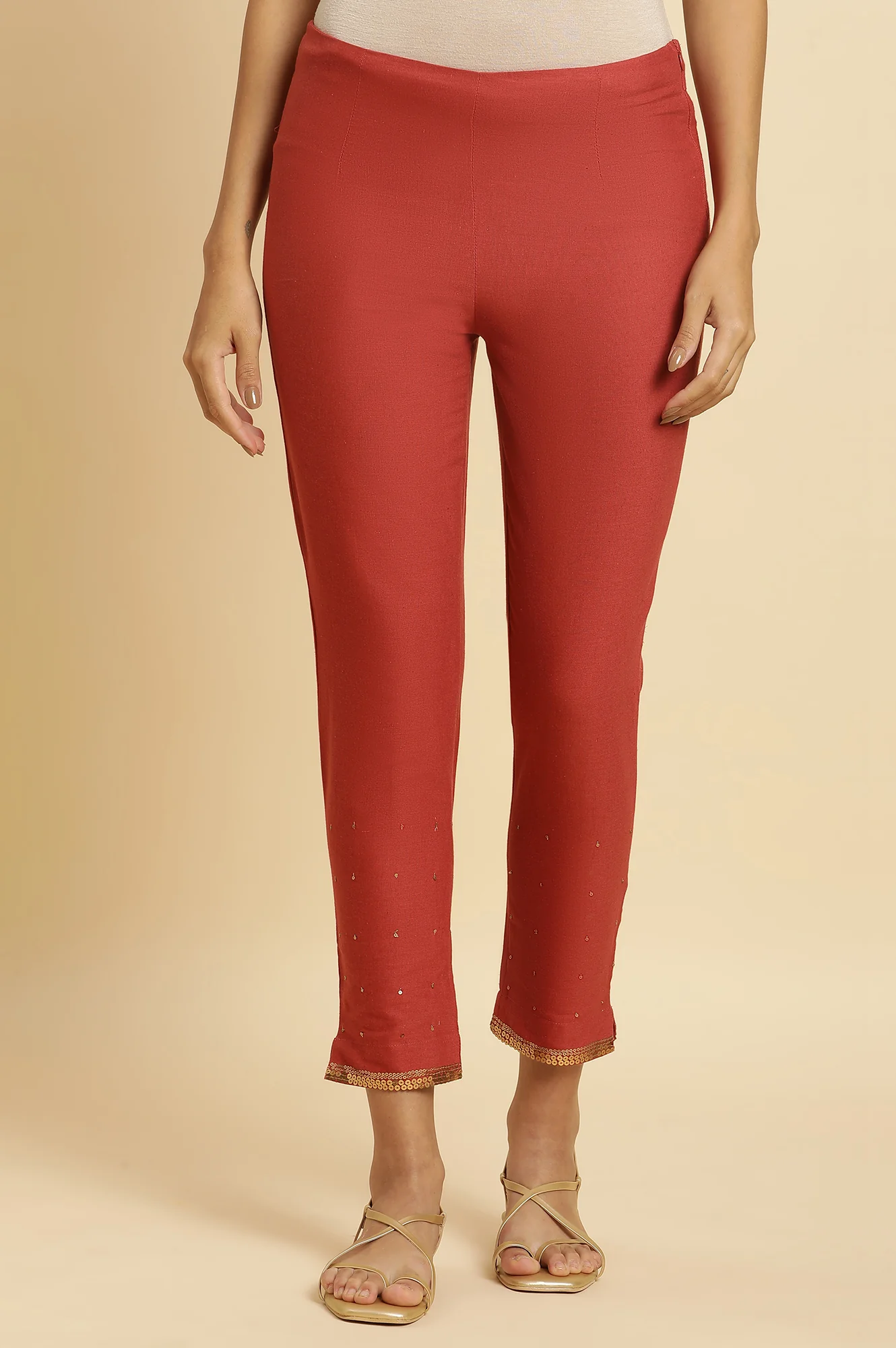 Red Dori Embroidery Viscose Blend Straight Kurta and Slim Pant Set - Image 4