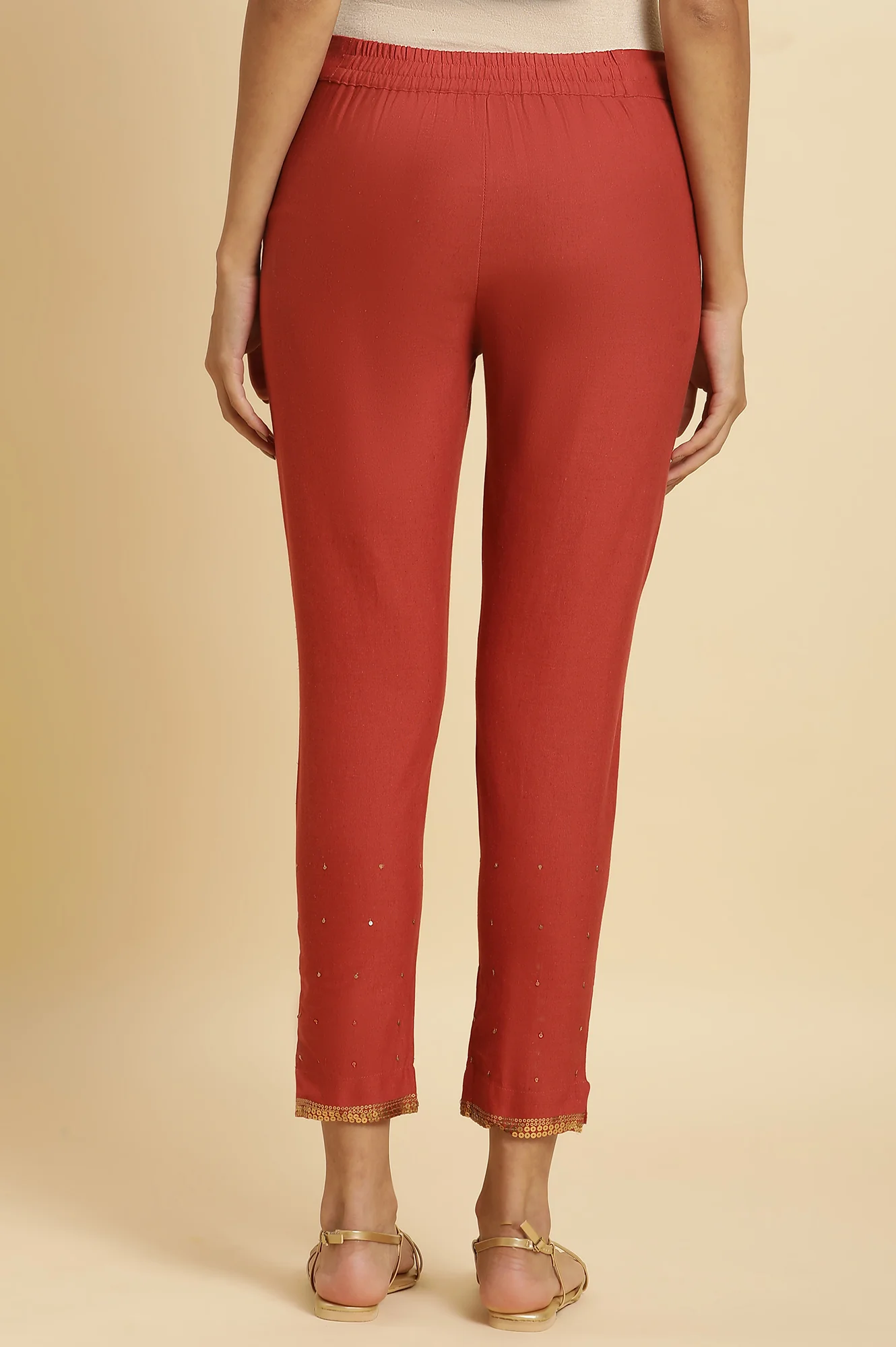Red Dori Embroidery Viscose Blend Straight Kurta and Slim Pant Set - Image 6