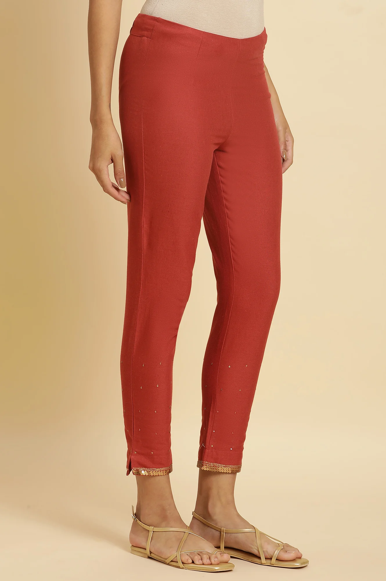 Red Dori Embroidery Viscose Blend Straight Kurta and Slim Pant Set - Image 7