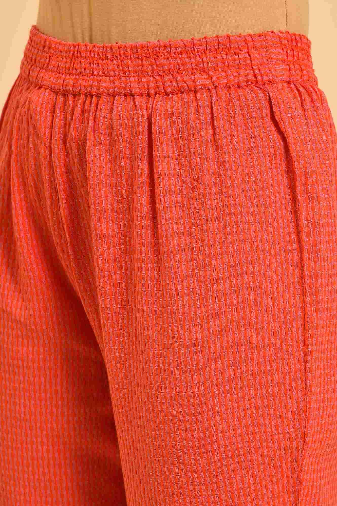 Red Dual Tone Cotton kurta & Slim Pants Co-Ord Set - Image 7