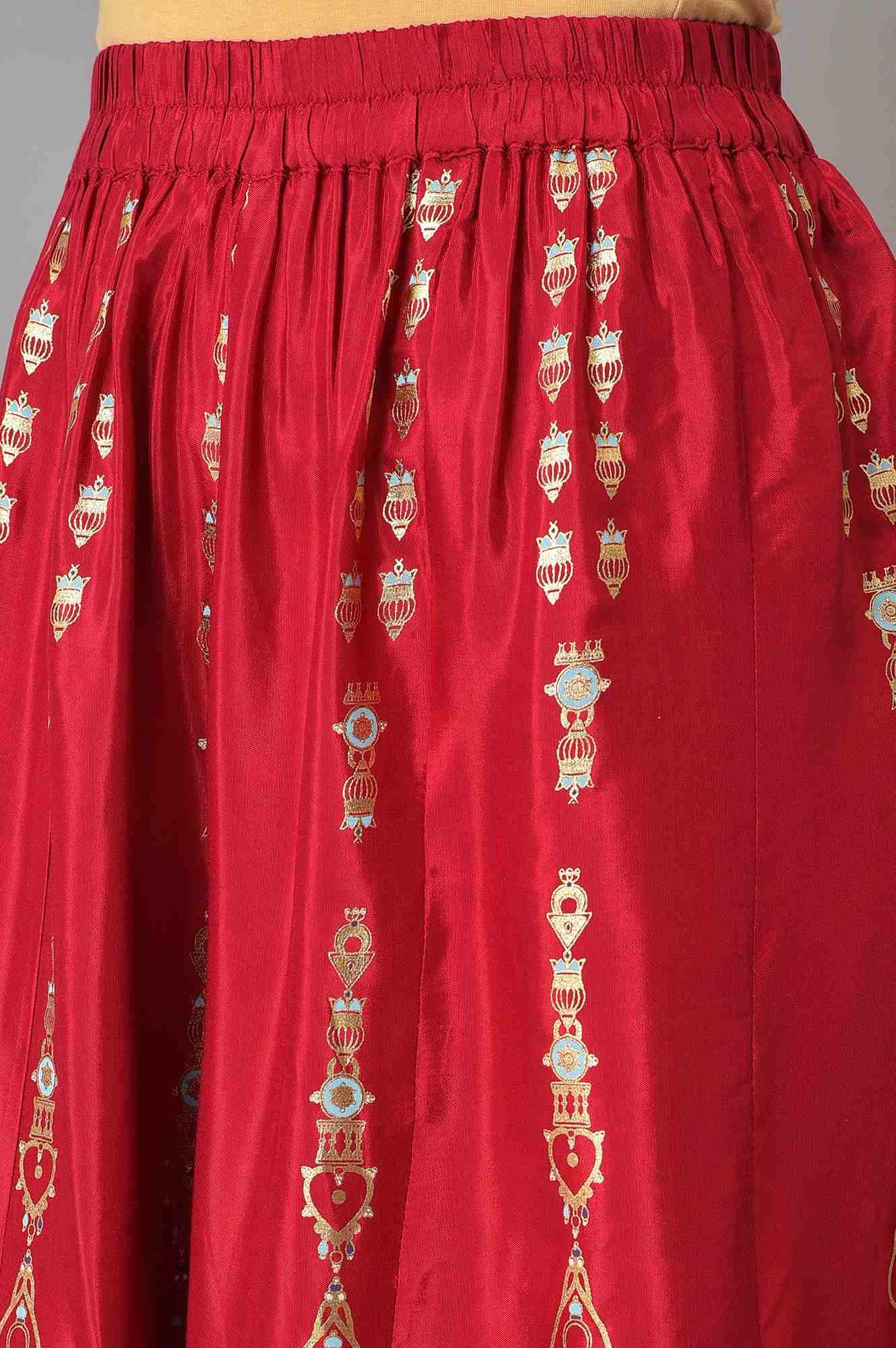 Red Embroidered Festive kurta With Culottes And Mesh Dupatta - Image 7