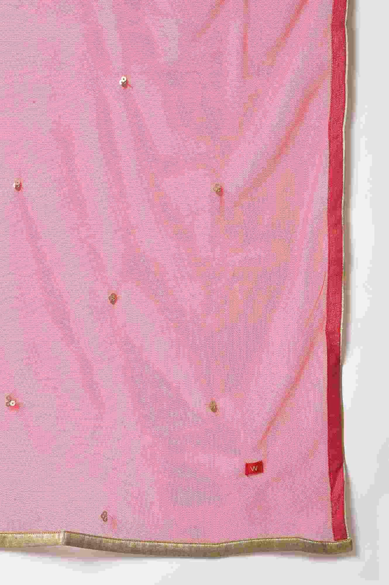 Red Embroidered Festive kurta With Culottes And Mesh Dupatta - Image 9