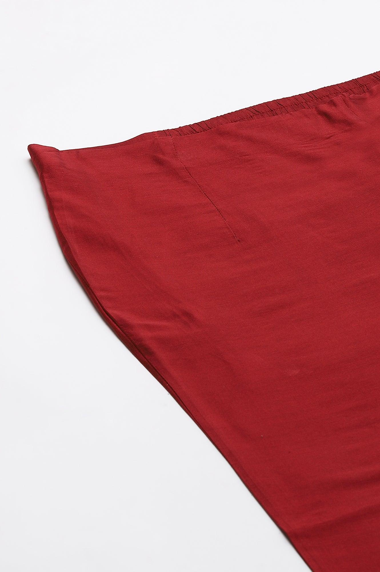 Red Embroidered Light Festive Plus Size Slim Pants - Image 7