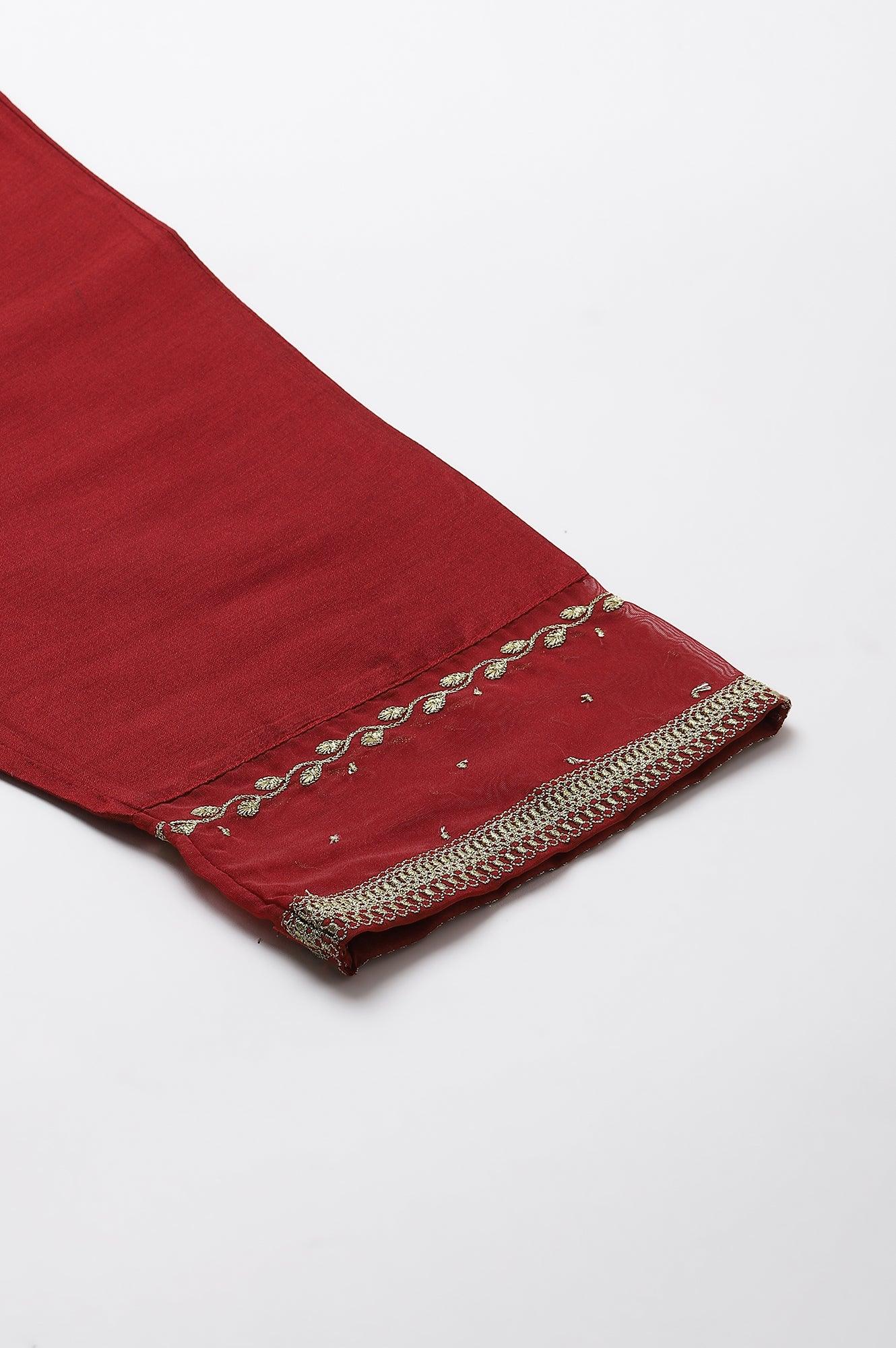 Red Embroidered Light Festive Plus Size Slim Pants - Image 8