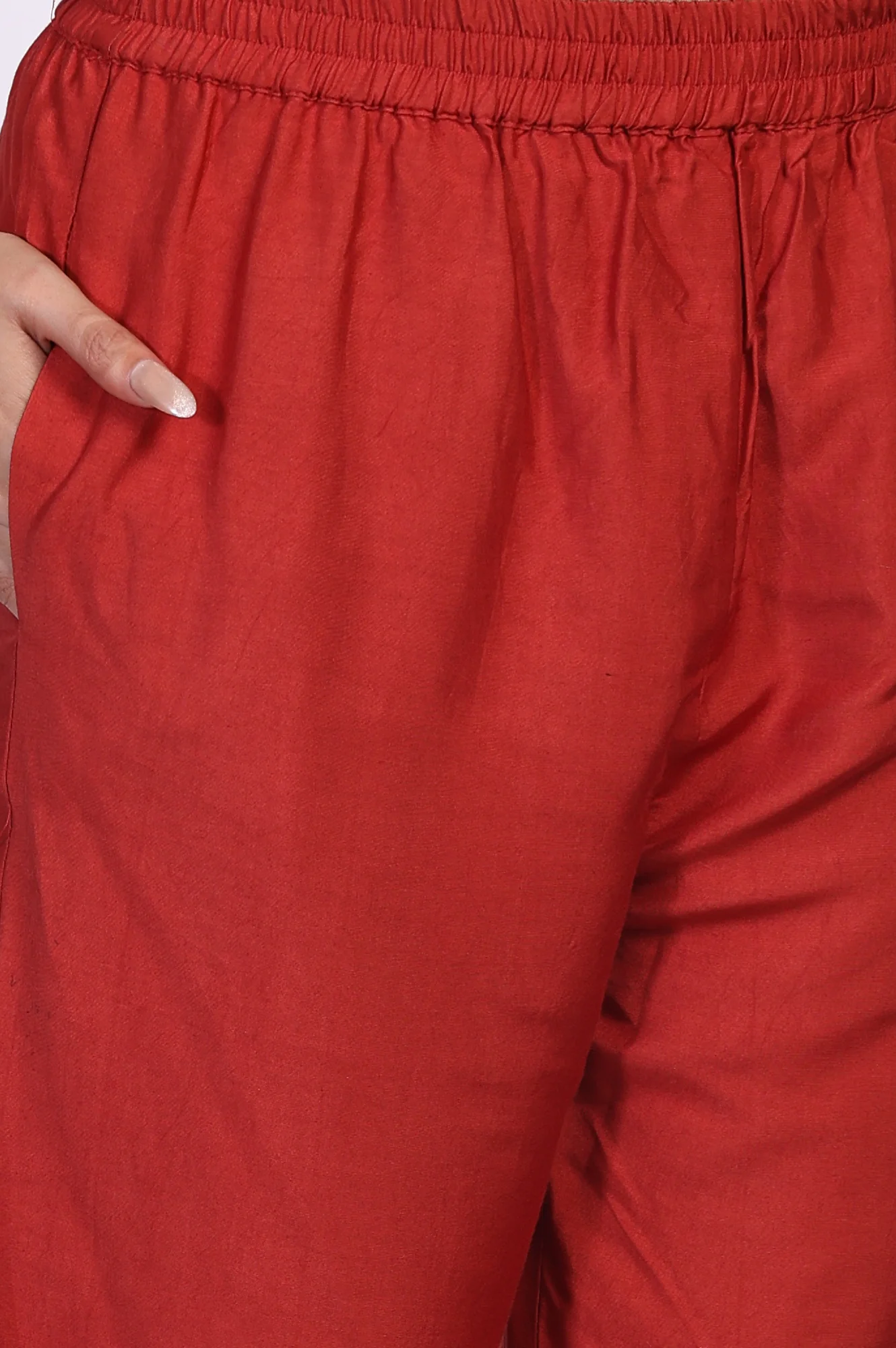 Red Ethnic Motifs Printed Embellished Anarkali Organza Kurta with Straight Pant and Dupatta Set - Image 8