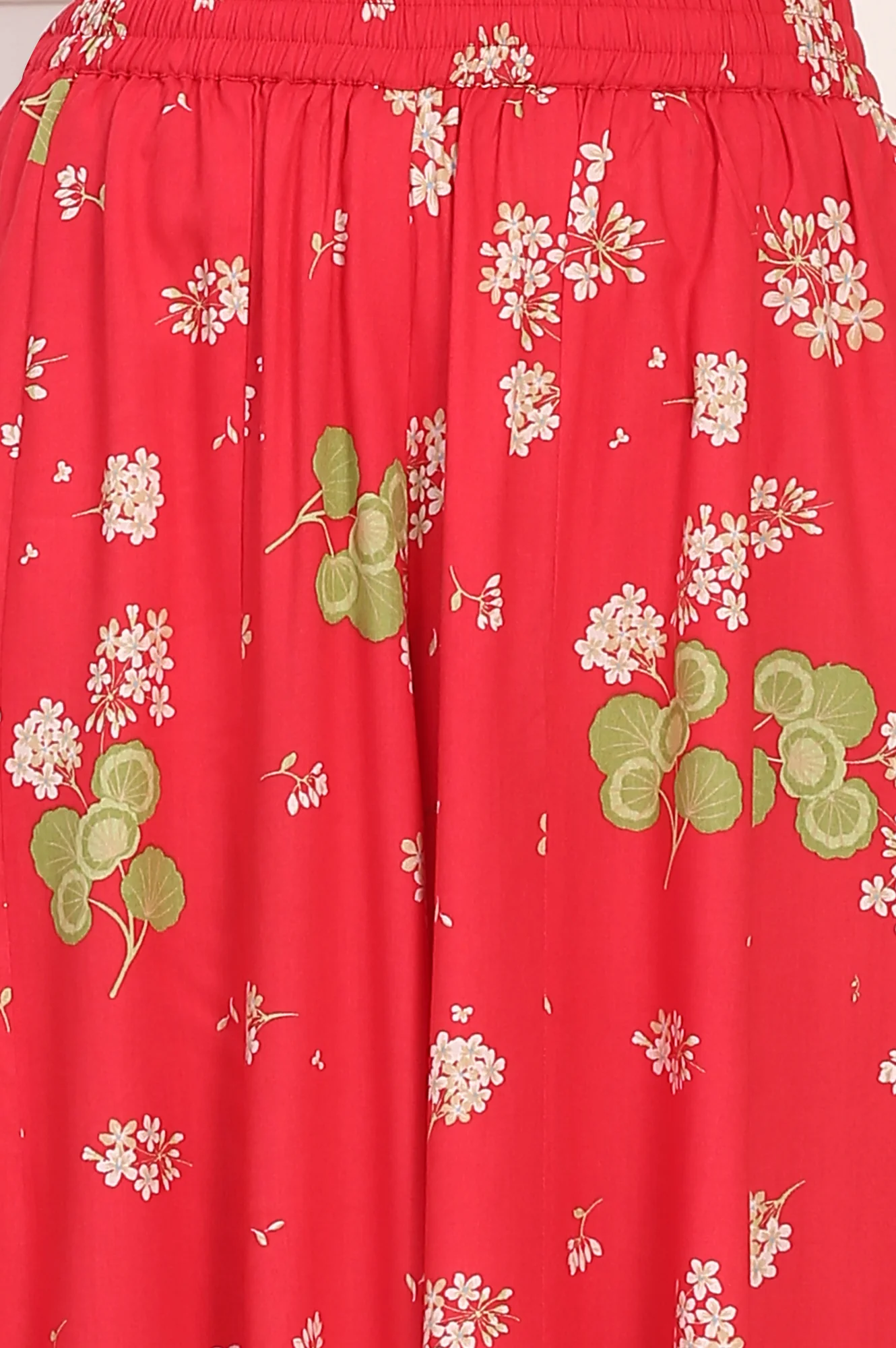Red Floral Printed Embellished Modal Flared Short Kurta, Flared Pant and Dupatta Set - Image 8