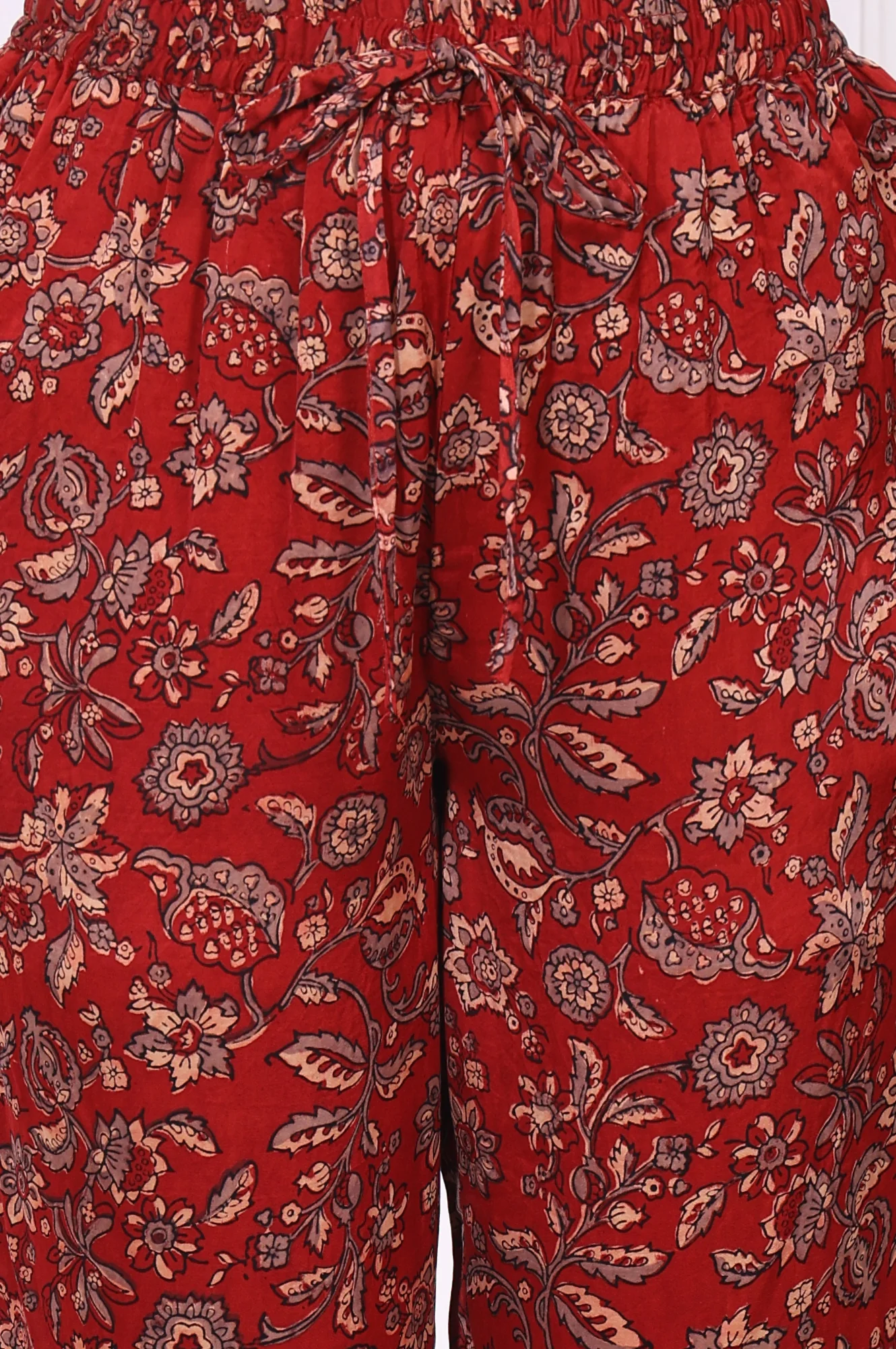 Red Floral Printed Modal Satin Straight Kurta, Pants and Dupatta Set - Image 8