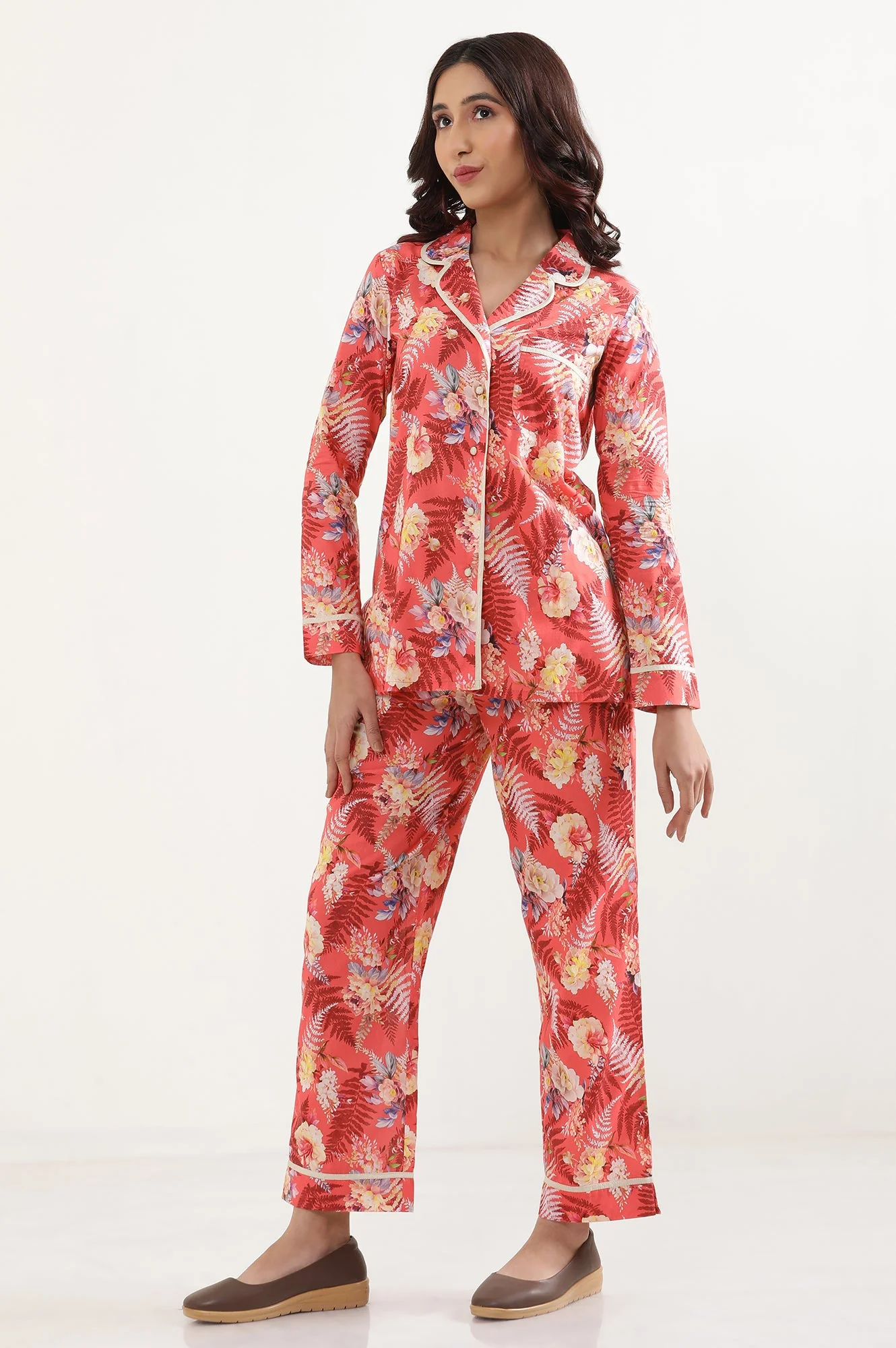 Elleven Women's Red Floral Printed Wide Leg Cotton Palazzo With Elasticated Waist - Image 3