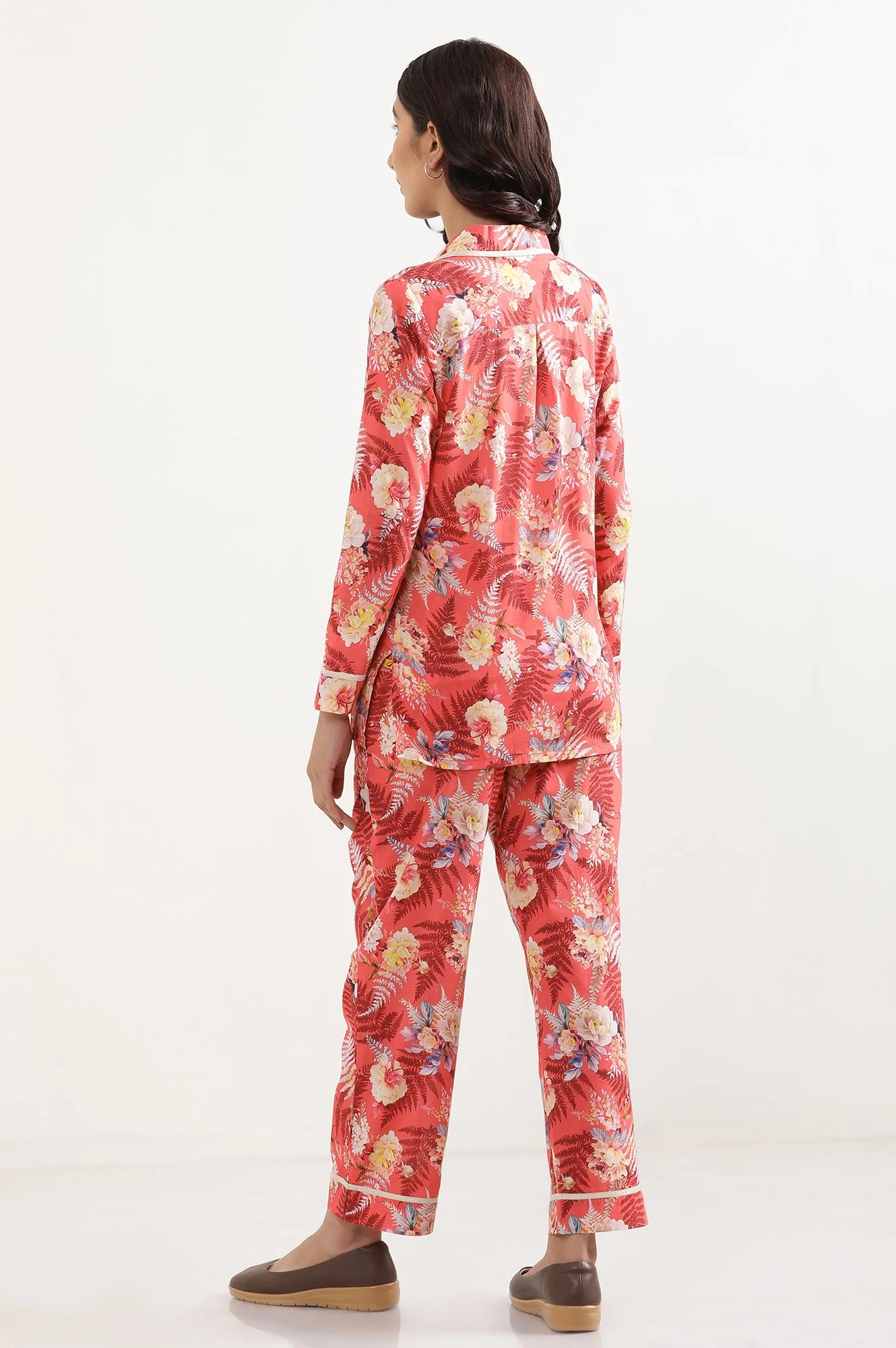 Elleven Women's Red Floral Printed Wide Leg Cotton Palazzo With Elasticated Waist - Image 4