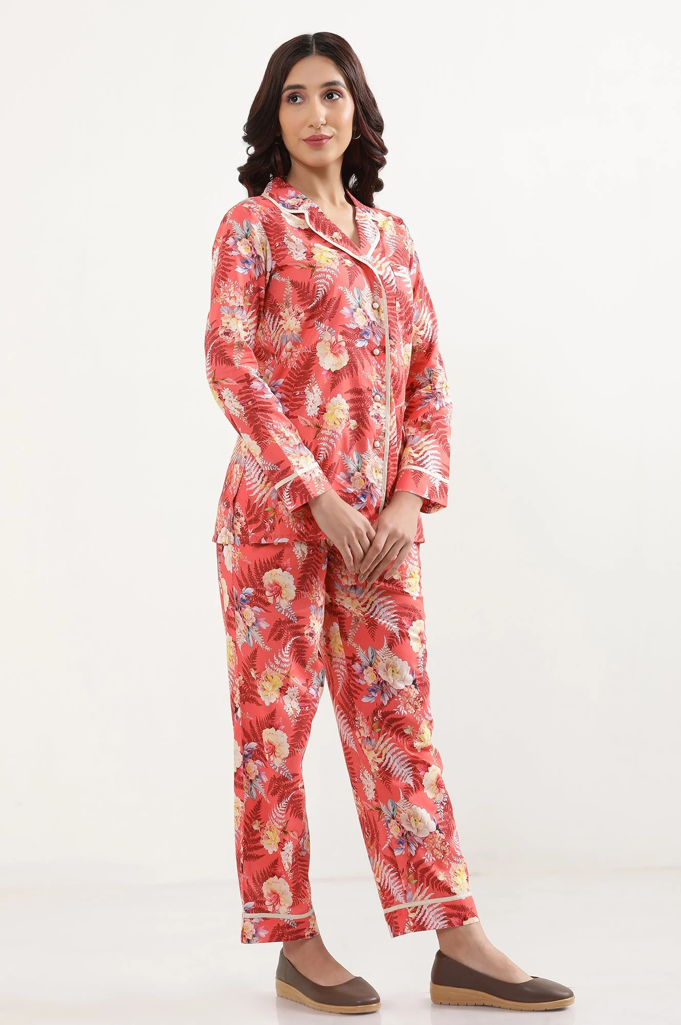 Elleven Women's Red Floral Printed Wide Leg Cotton Palazzo With Elasticated Waist - Image 5