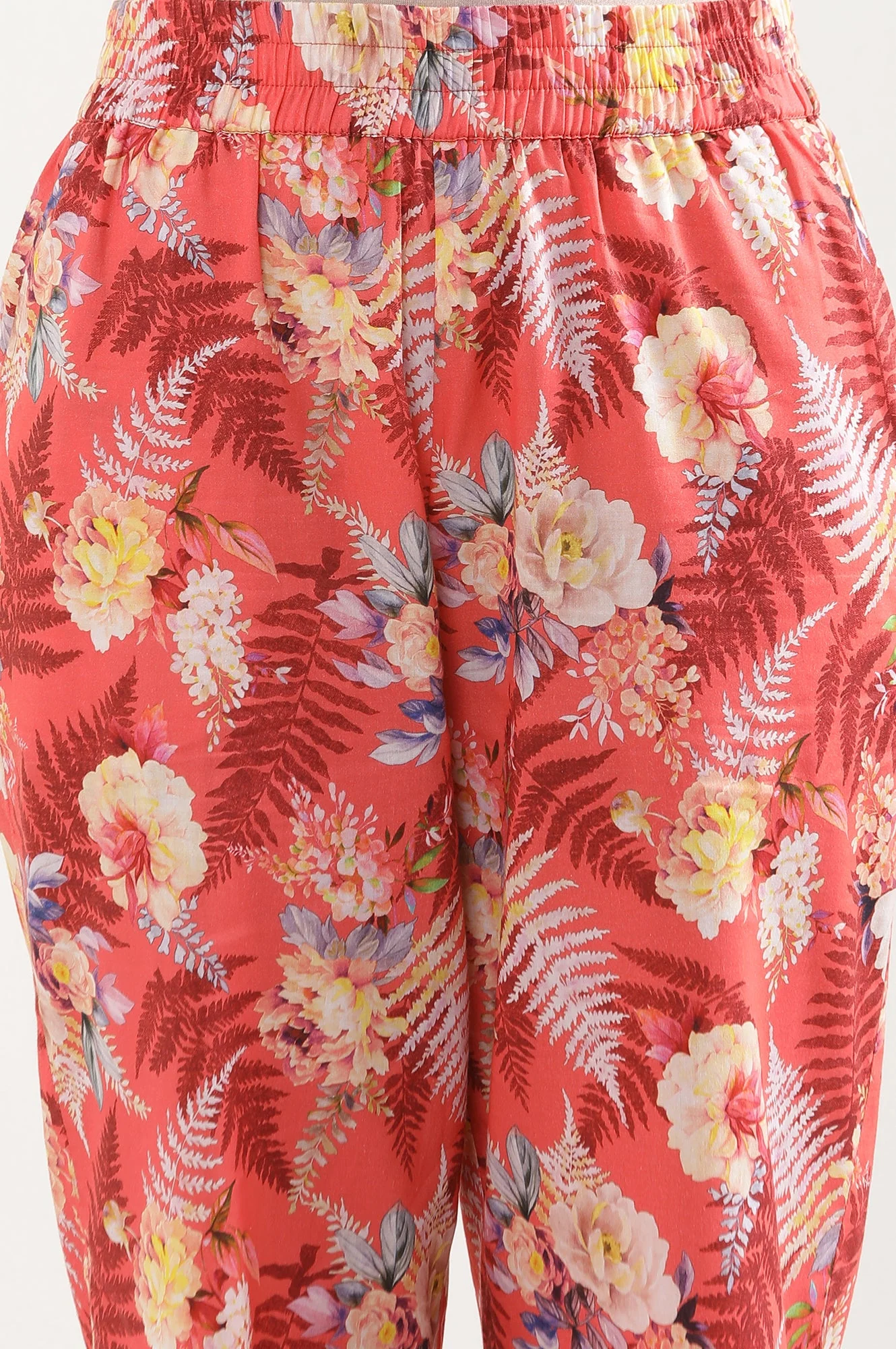 Elleven Women's Red Floral Printed Wide Leg Cotton Palazzo With Elasticated Waist - Image 8
