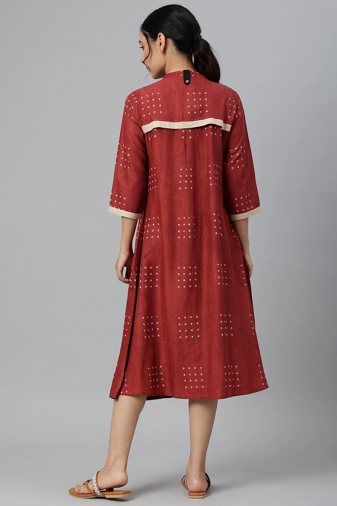Red Full Placket Shirt-Dress kurta In Rayon Fabric - Image 5
