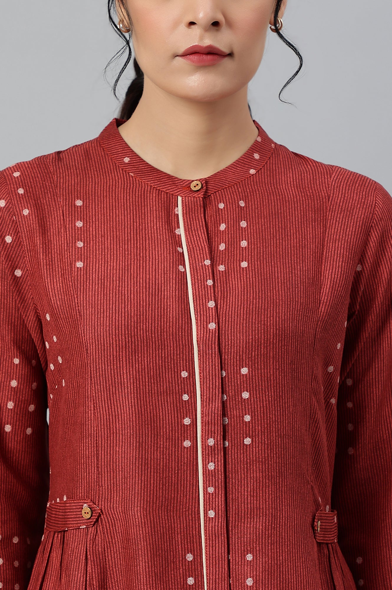 Red Full Placket Shirt-Dress kurta In Rayon Fabric - Image 8