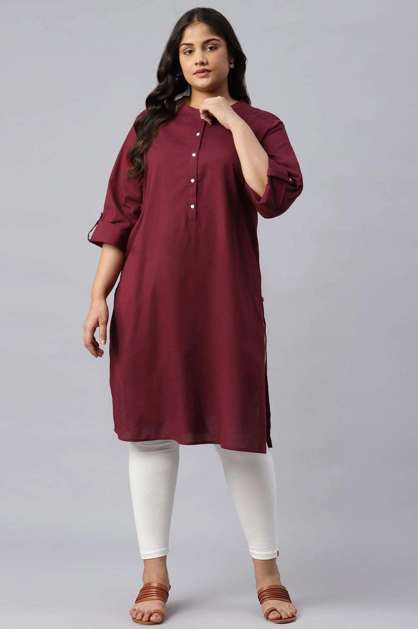 Red Half Placket Plus Size Shirt kurta