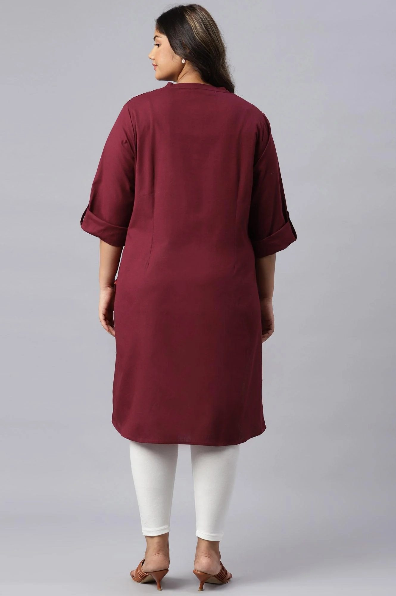 Red Half Placket Plus Size Shirt kurta - Image 2