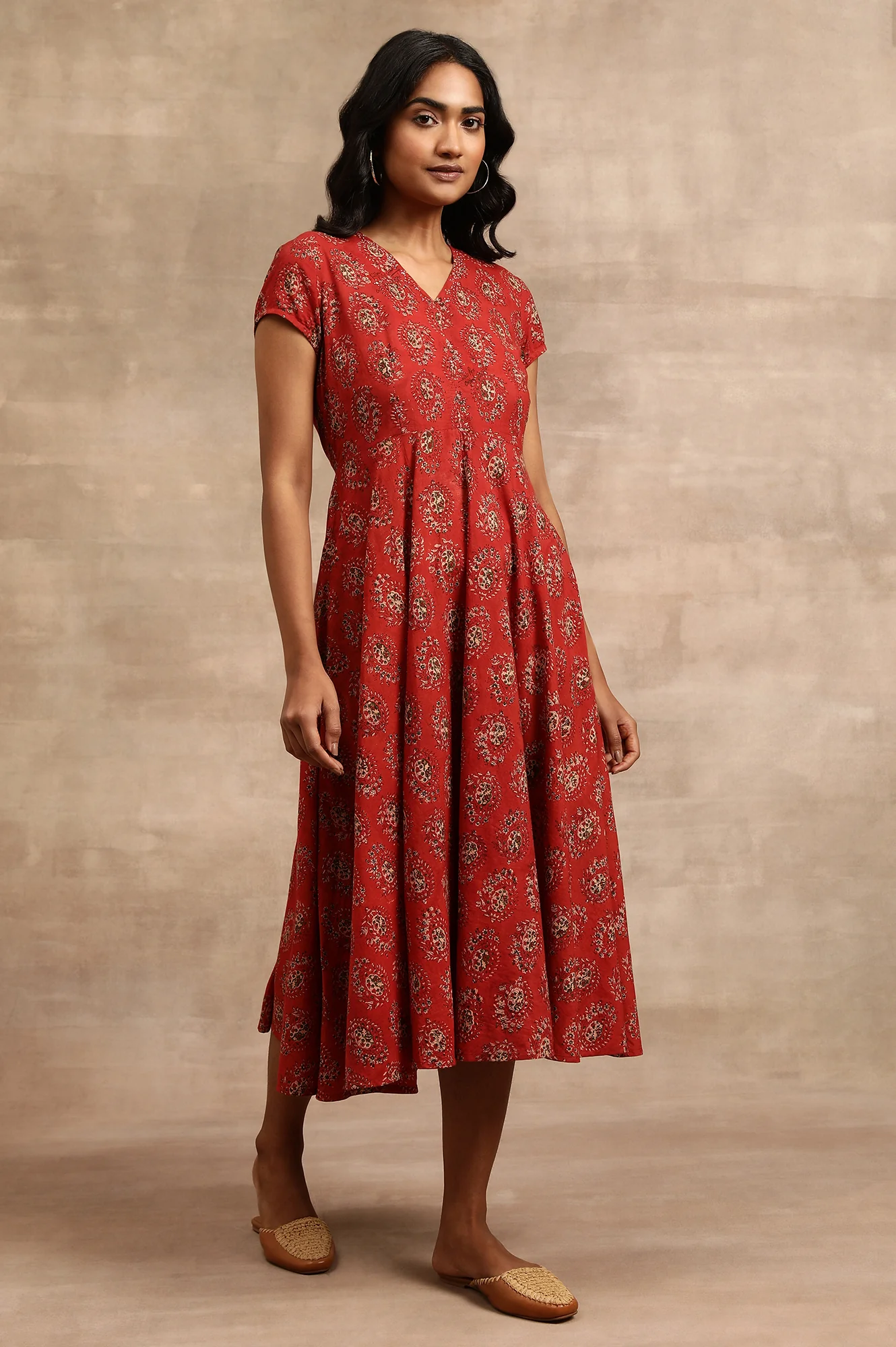 Red Hand Block Print Dress - Image 4