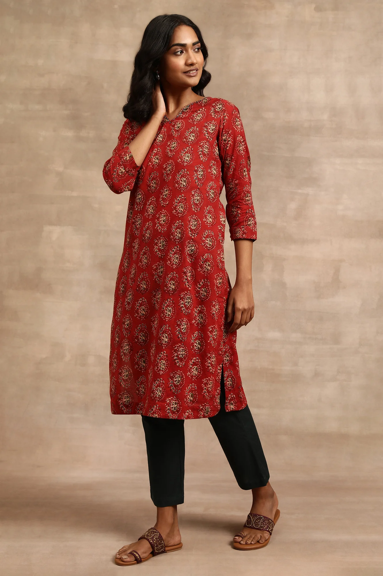 Red Hand Block Print kurta - Image 3