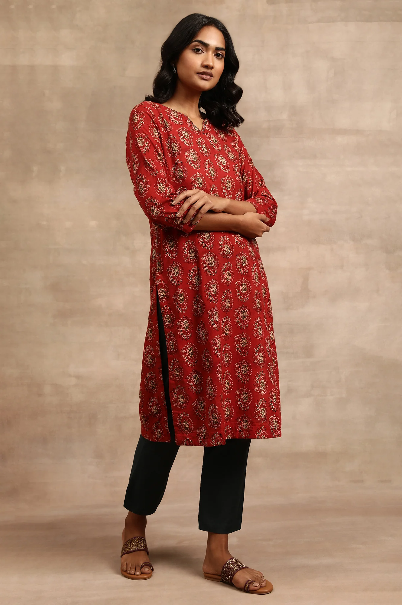 Red Hand Block Print kurta - Image 4