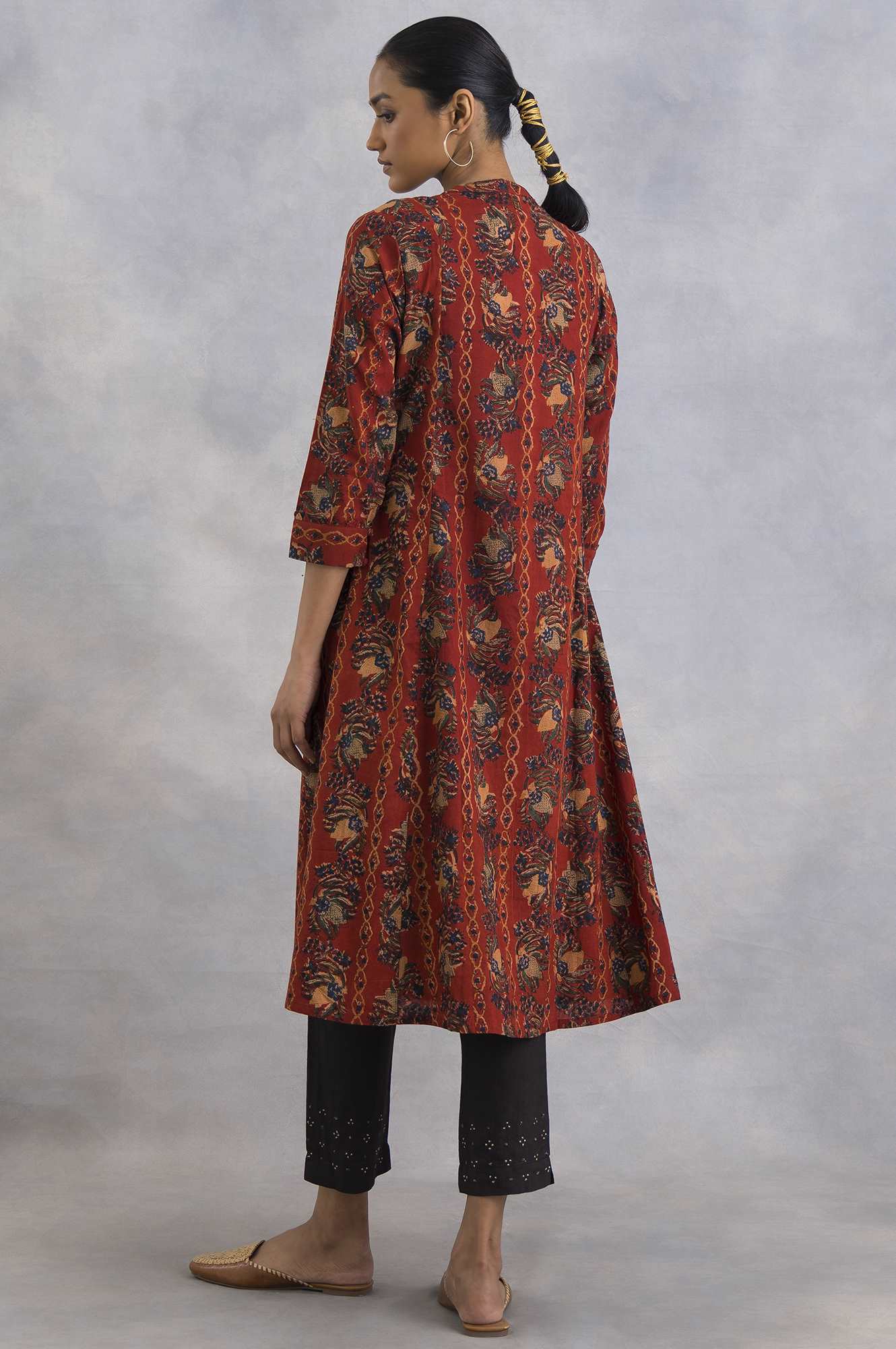 Red Hand Block Printed Cotton Shirtdress - Image 2