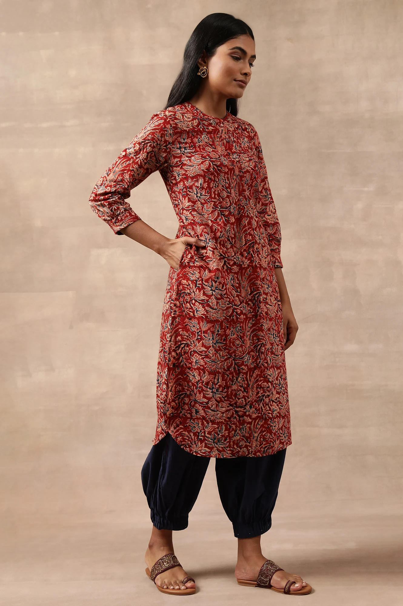Red Kalamkari Print Shirtdress - Image 3