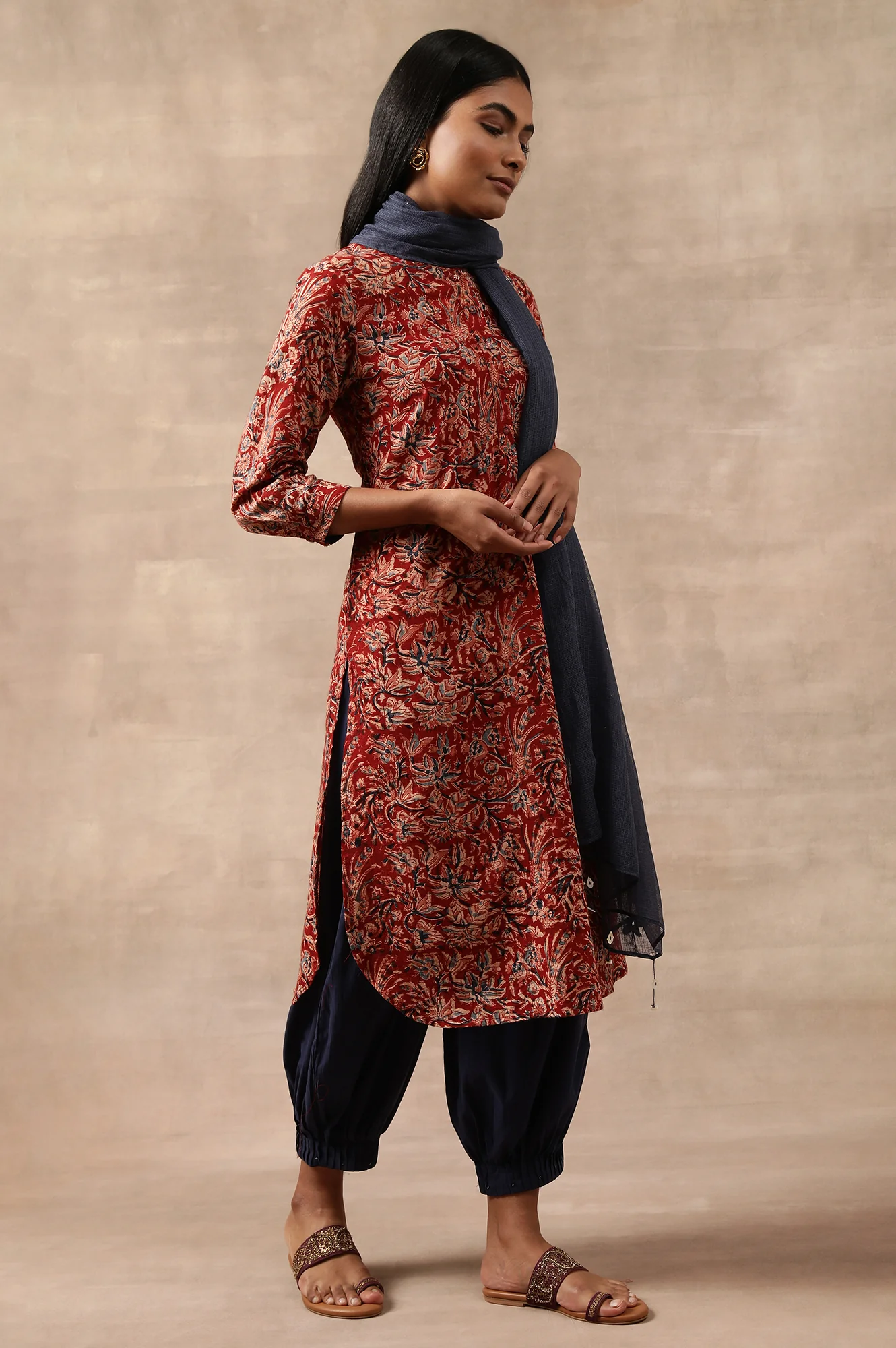 Red Kalamkari Print Shirtdress - Image 5