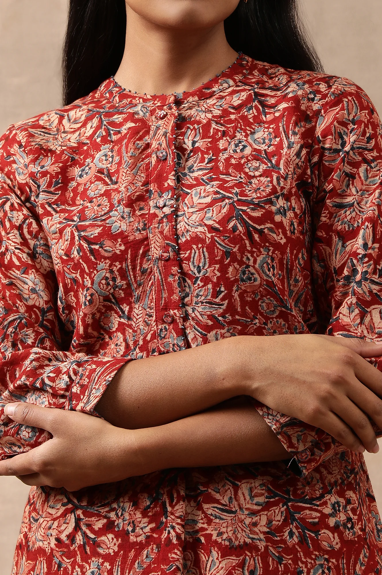 Red Kalamkari Print Shirtdress - Image 6