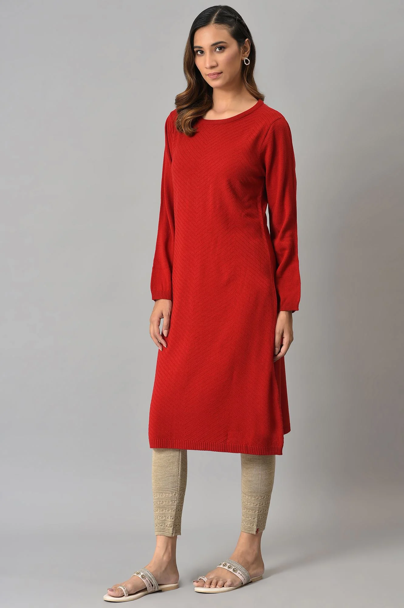 Red Knitted Winter Dress - Image 3