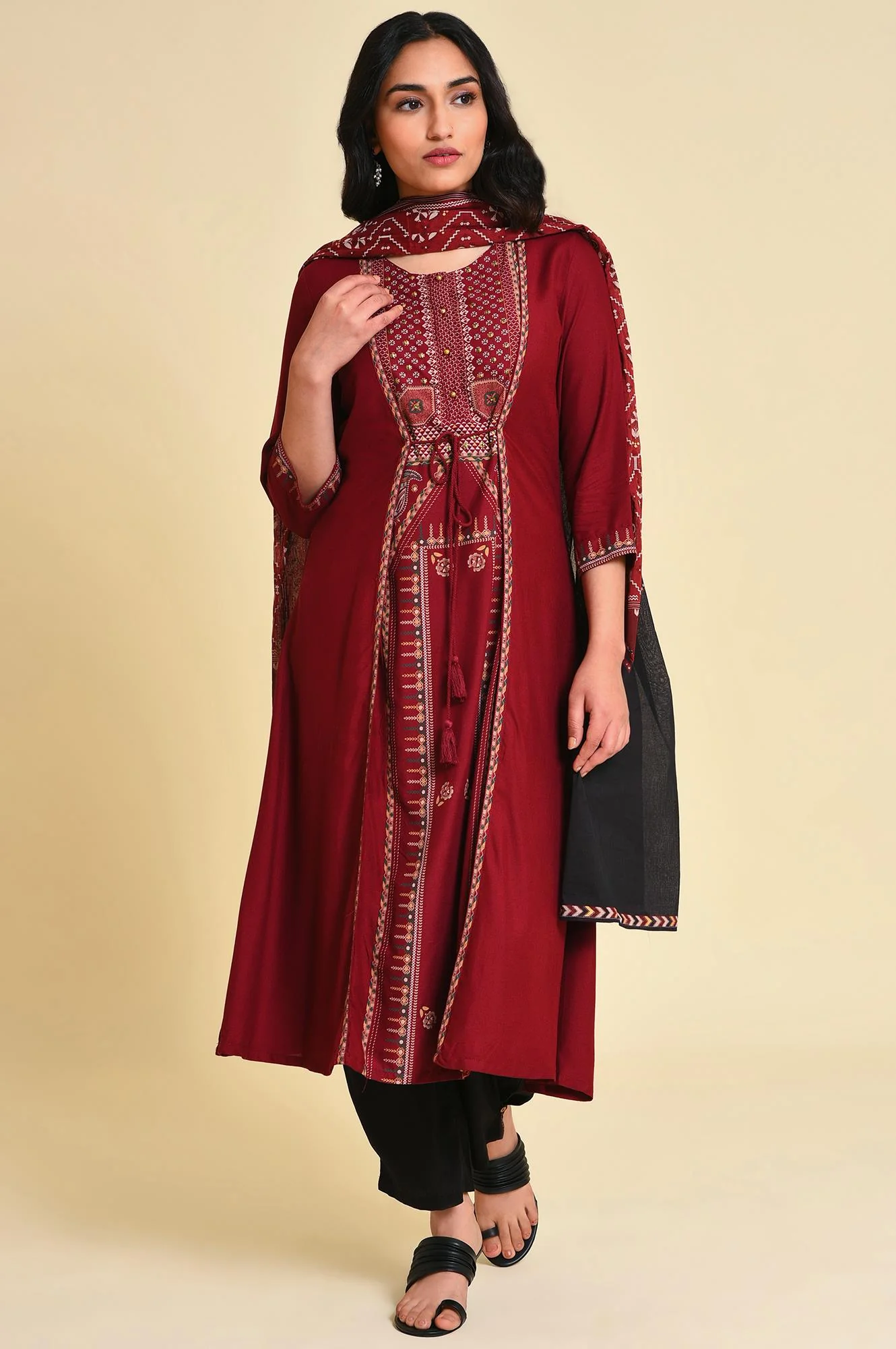 Red Mock Layer Printed kurta - Image 6