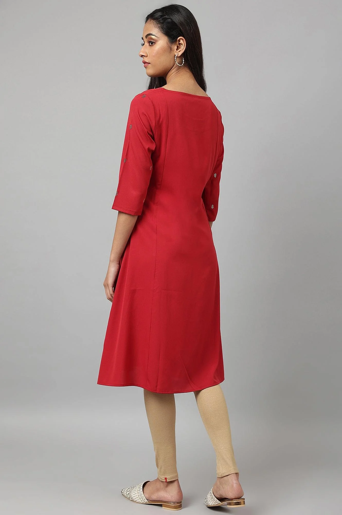 Red Mukaish Printed kurta - Image 4