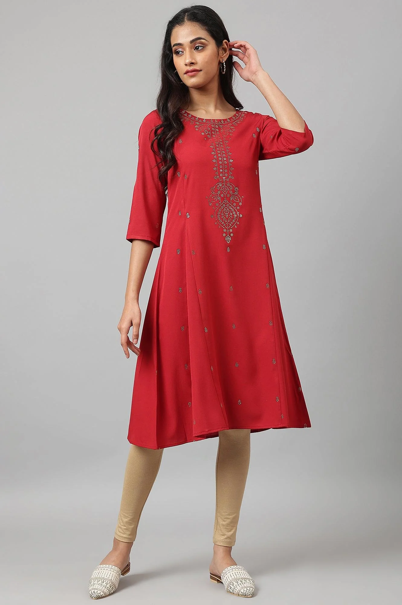 Red Mukaish Printed kurta - Image 5
