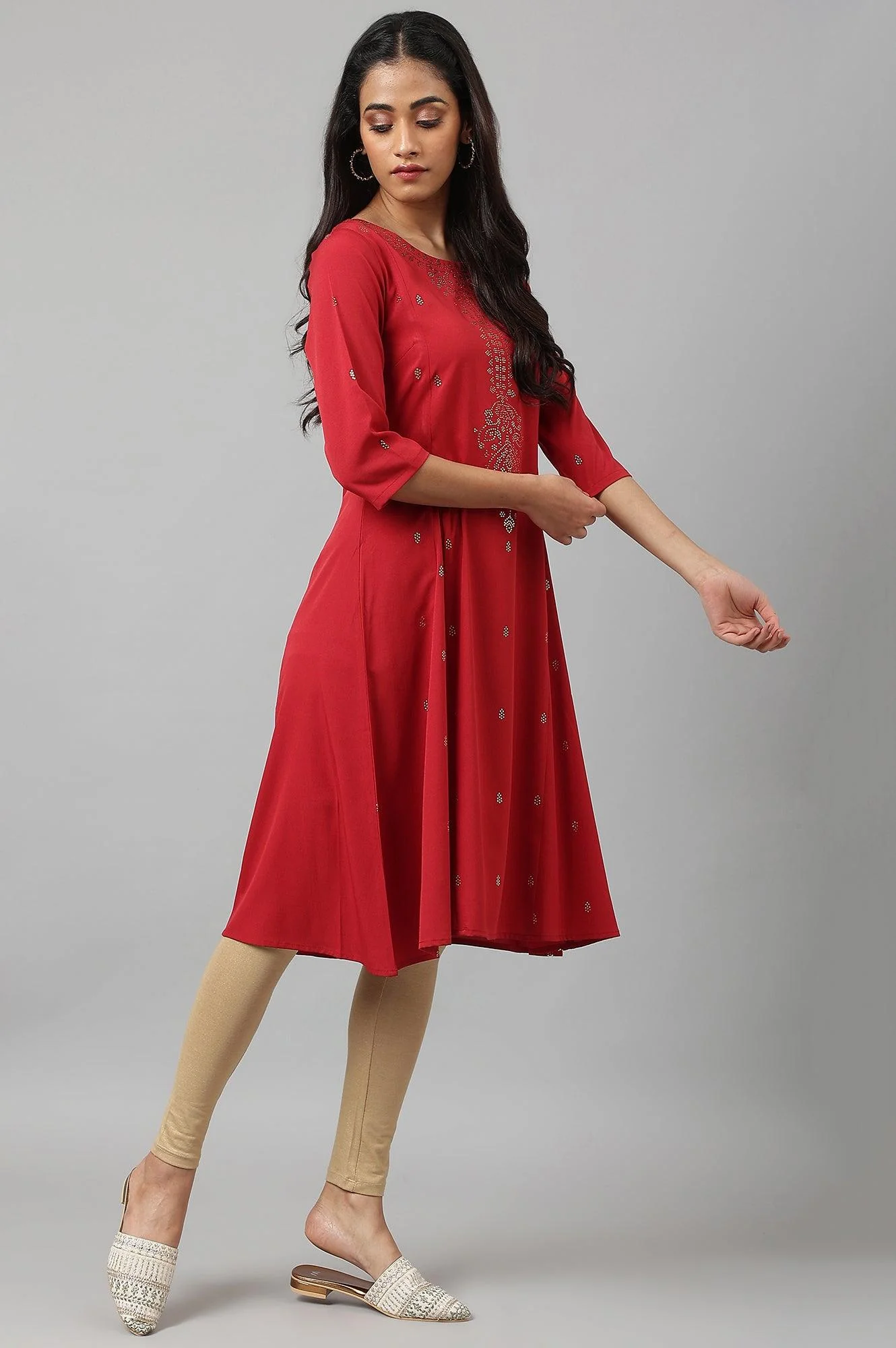 Red Mukaish Printed kurta - Image 6