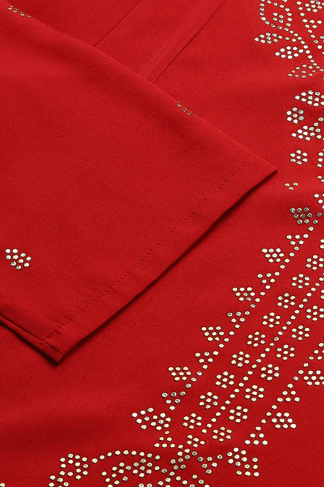 Red Mukaish Printed kurta - Image 7