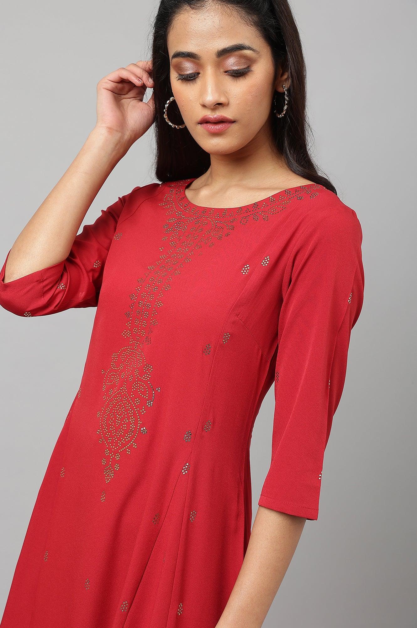 Red Mukaish Printed kurta - Image 9