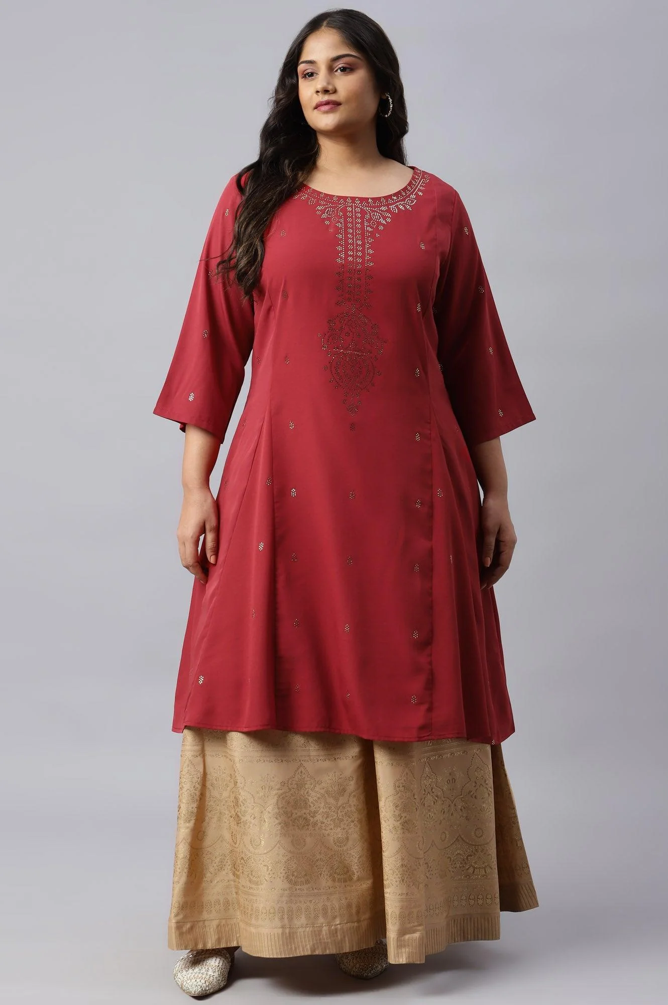 Red Mukaish Printed Plus Size kurta