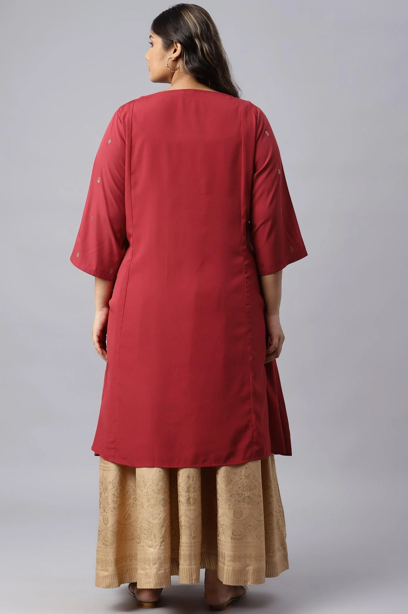 Red Mukaish Printed Plus Size kurta - Image 2