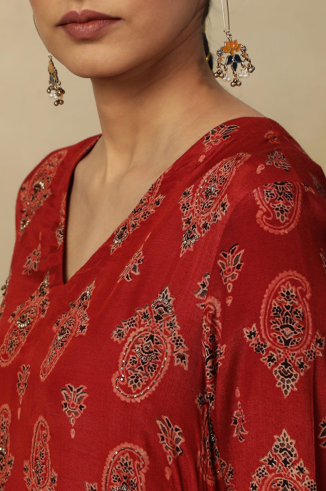 Red Paisley Print A-Line Kurta - Image 8