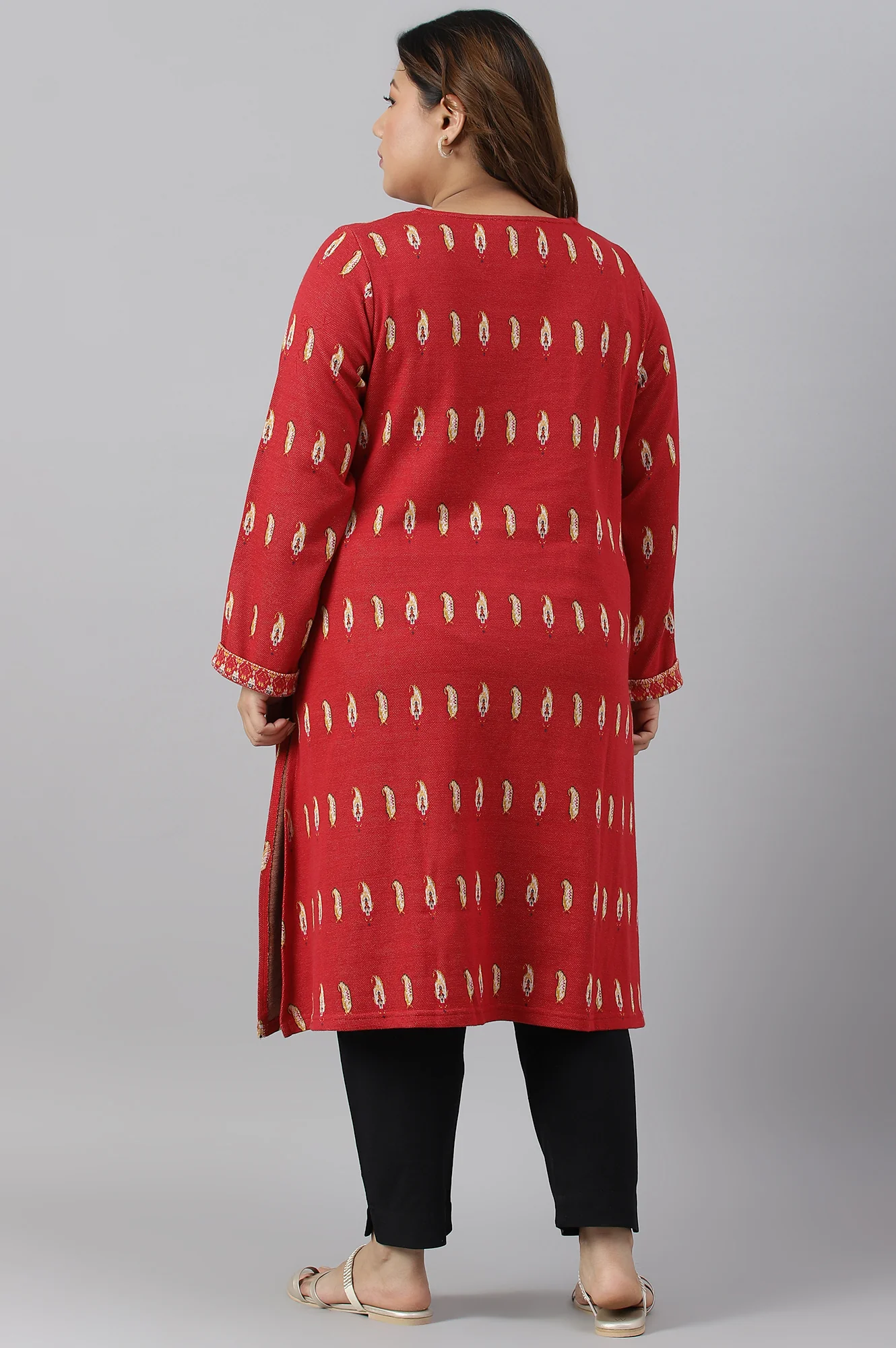 Red Paisley Printed Plus Size Winter kurta - Image 2
