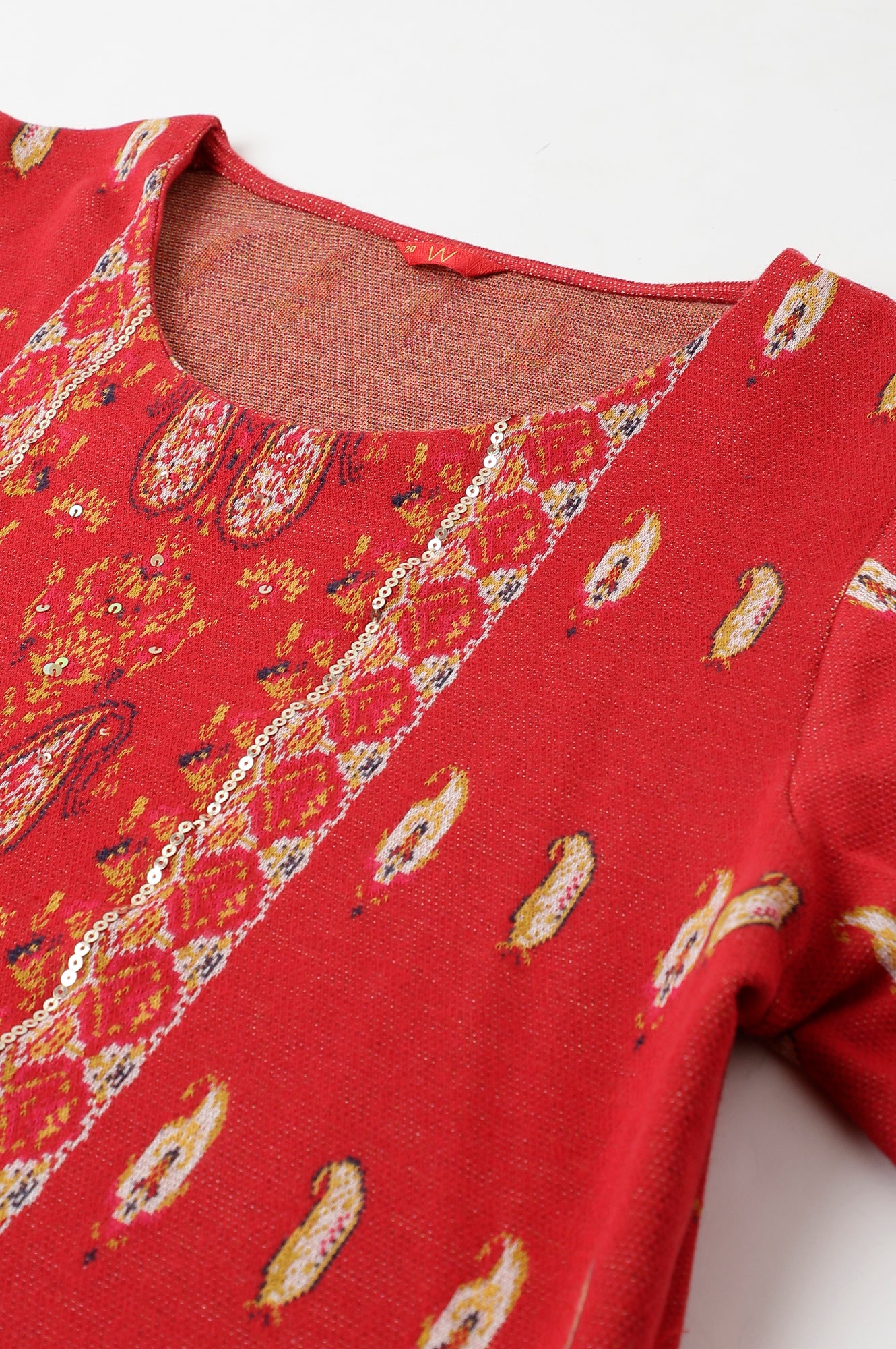 Red Paisley Printed Plus Size Winter kurta - Image 7