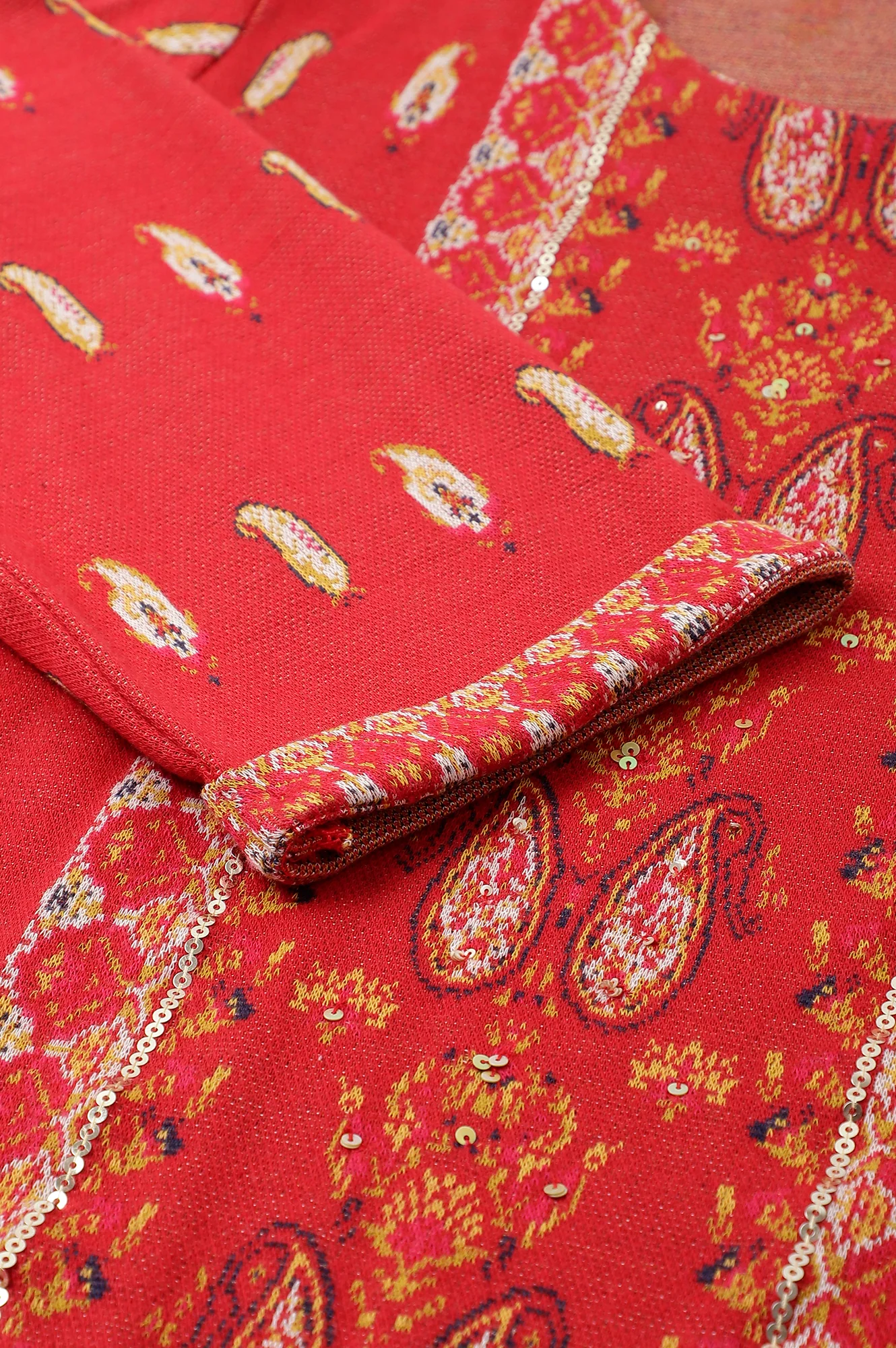 Red Paisley Printed Plus Size Winter kurta - Image 8